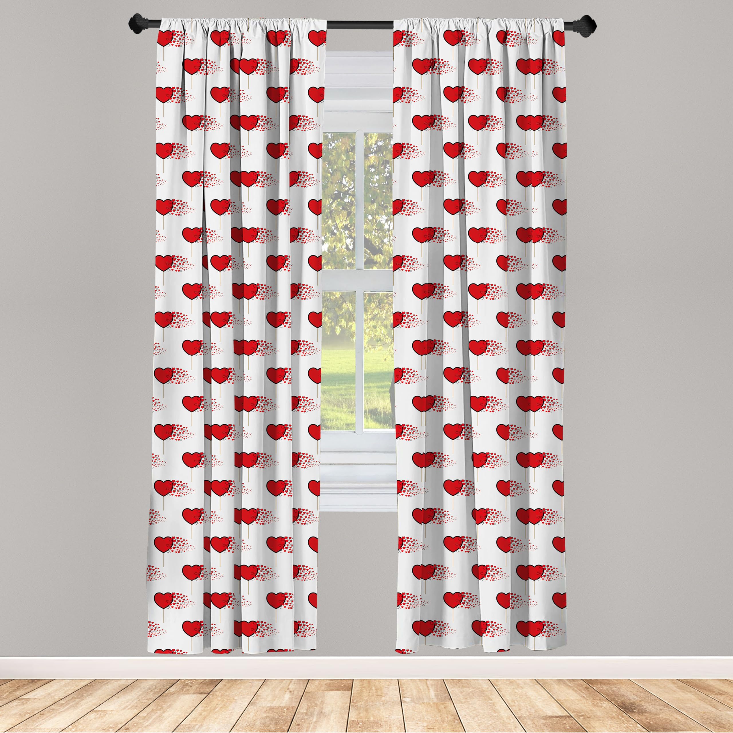 Ambesonne Valentine's Day Window Curtains - Abstract Hearts Lollipops Romantic Design, Lightweight 2-Panel Set with Rod Pocket, 28