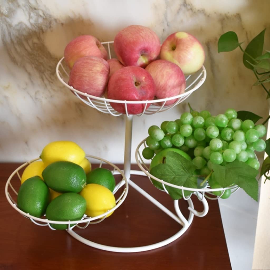 3-Tier Metal Wire Fruit Basket Stand - White Organizer for Fruits, Vegetables, Bread & Snacks - Perfect for Kitchen Counter, Dining Table & Pantry Storage