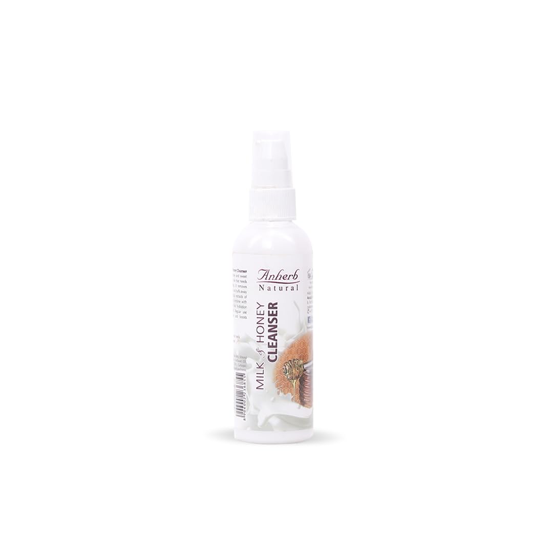 Anherb Natural Milk & Honey Facial Cleanser for Dry Skin - Gentle Face Wash with Almond Oil, Aloe Vera & Honey | Deep Cleansing, Moisturizing & Nourishing | Removes Impurities & Makeup | 100g (Pack of 1) | Perfect for Daily Skincare Routine & Travel