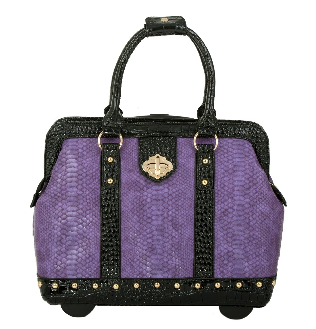 JKM & Company Rolling Laptop Briefcase - Purple & Black Wheeled Tote Bag for Business Travel, Office Commute & Airplane Carry-On | The Duchess Carryall with Computer Wheels