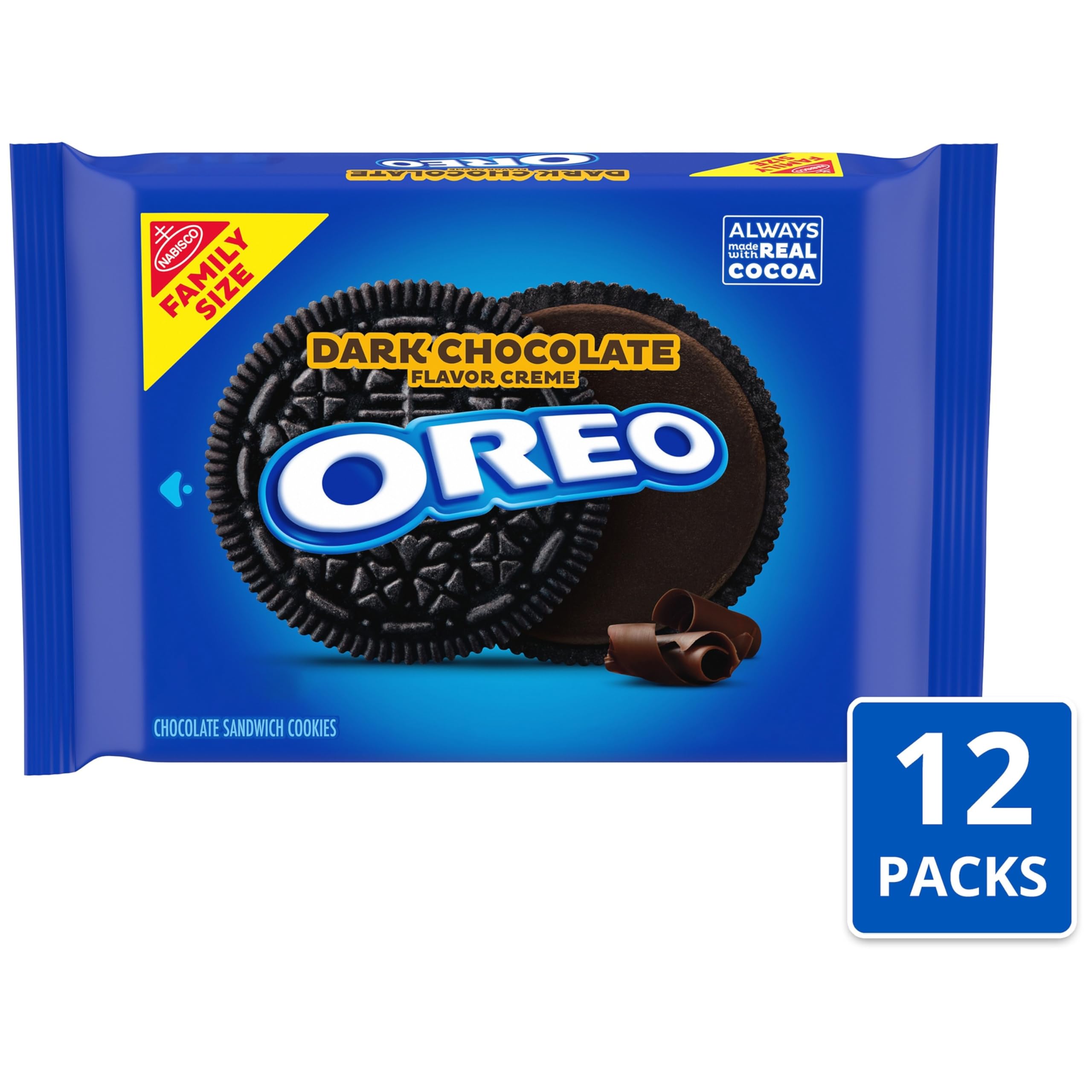 OREO Dark Chocolate Creme Sandwich Cookies - Family Size Pack (12-17 oz) | Rich Chocolate Snack for Parties, School Lunches & Office Treats