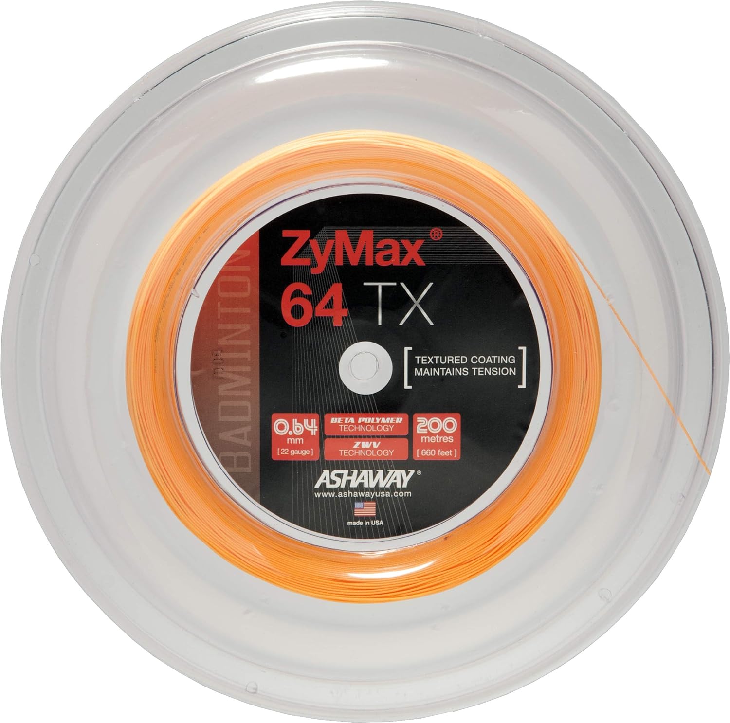 Ashaway Zymax 64 TX Badminton String Reel (200m) - High-Performance Badminton String for Power & Control | Perfect for Tournament Play & Training Sessions