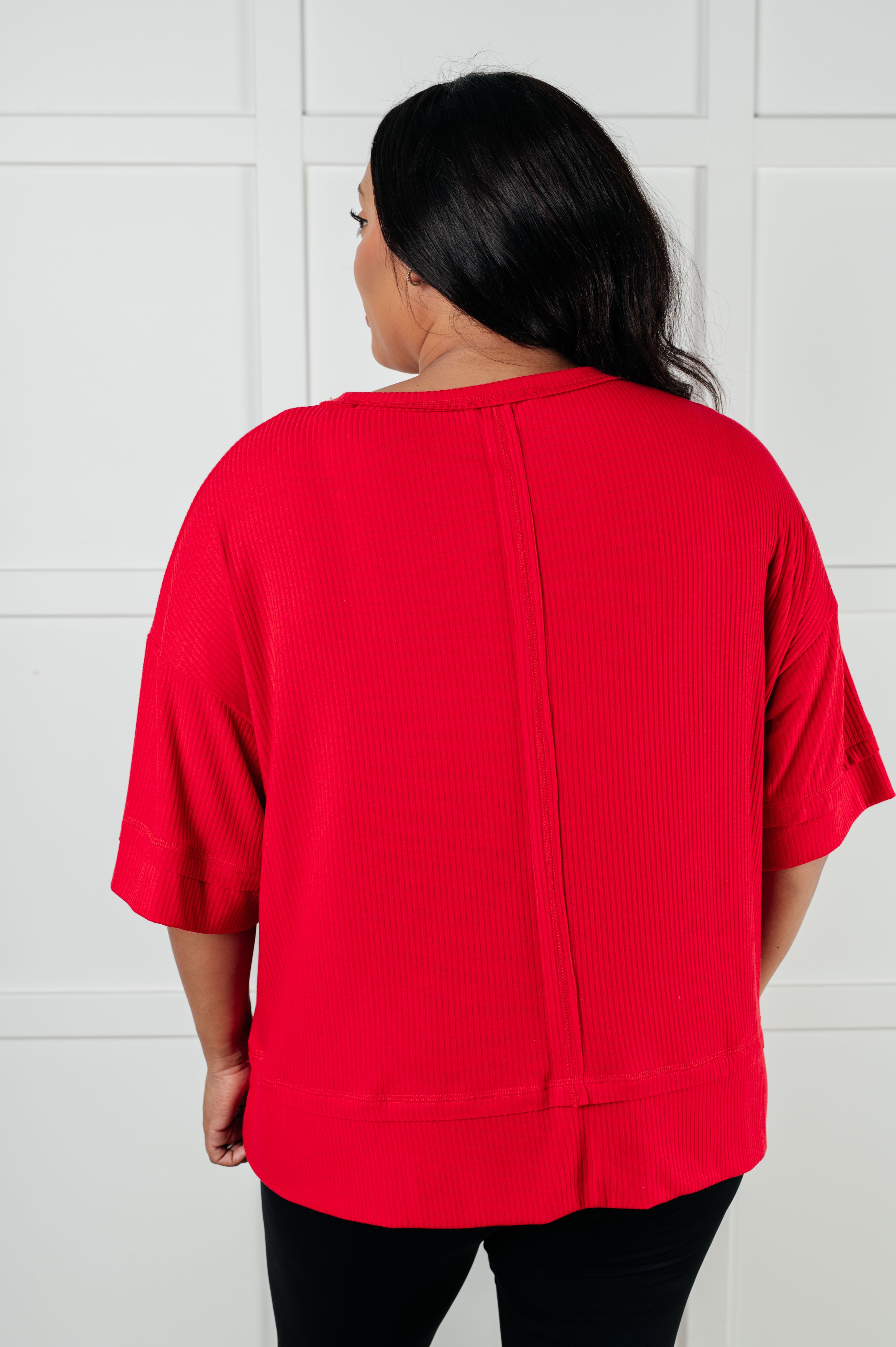 Stylish Ribbed Dolman Sleeve T-Shirt in Red | Comfortable & Trendy Women's Top for Casual Wear, Date Night & Everyday Outfits