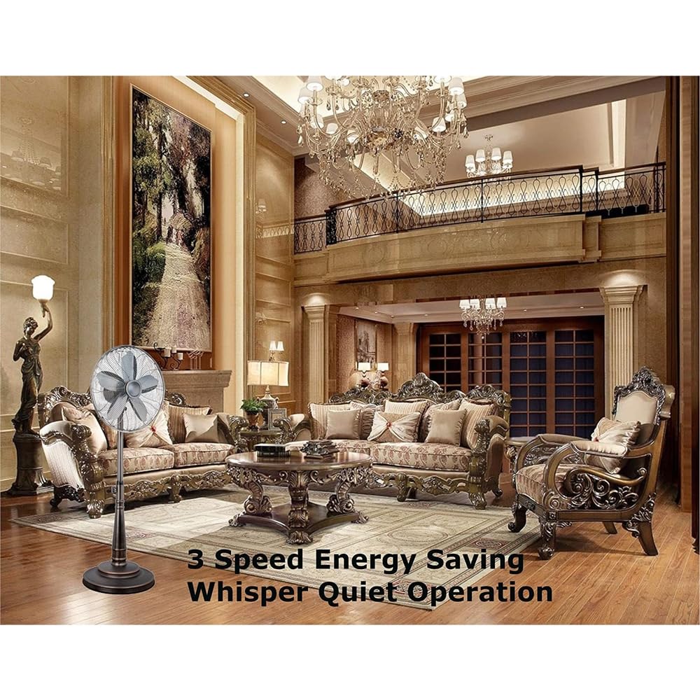 Optimus F-6218 Oscillating Stand Fan with Remote Control - 18 Inch Bronze Pedestal Fan for Home, Office & Bedroom - Quiet Cooling with 3 Speed Settings & Wide Angle Oscillation