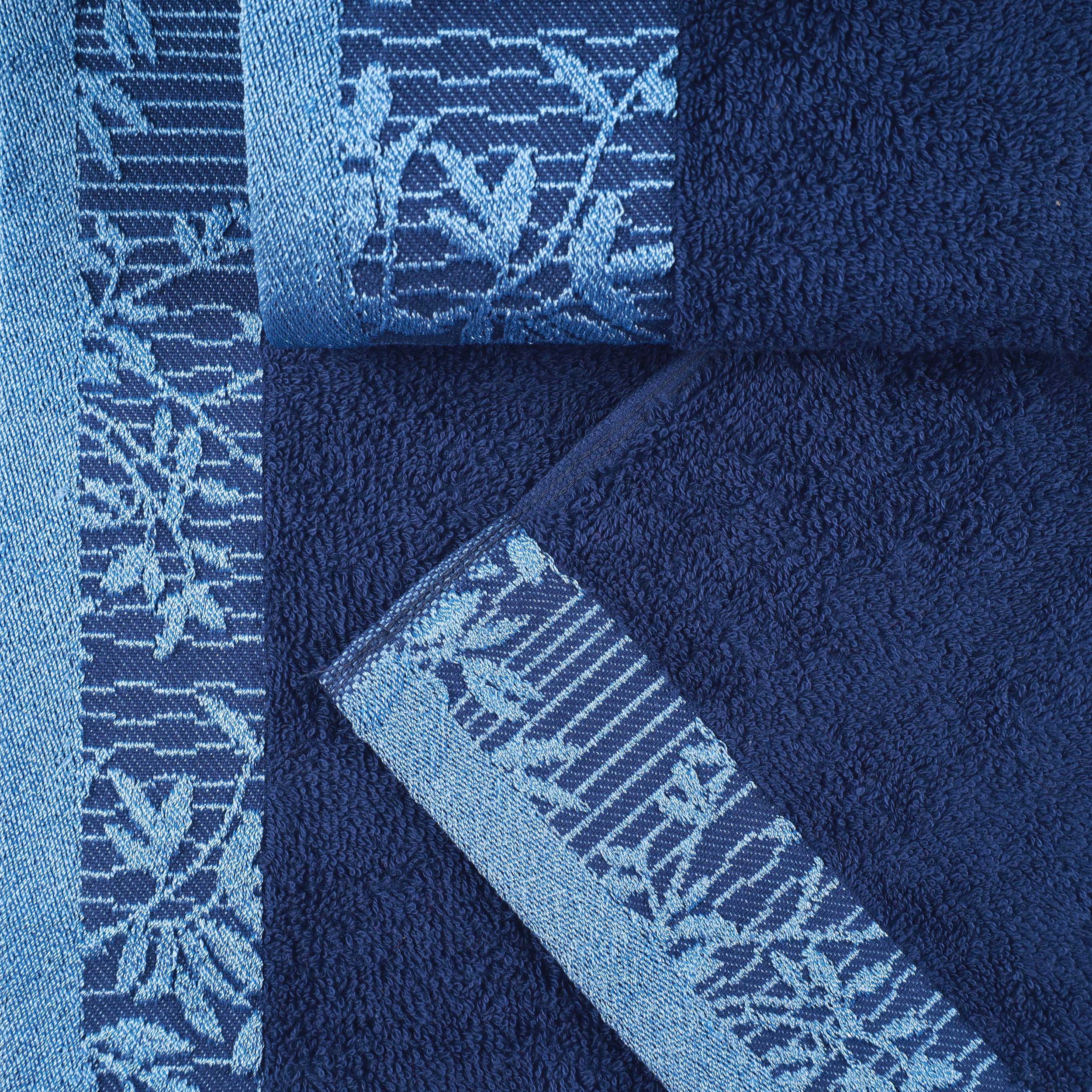 Premium Wisteria Cotton Floral Embroidered Jacquard Border Bath Towel Set of 2 - Soft Absorbent Luxury Towels for Spa, Bathroom & Guest Use