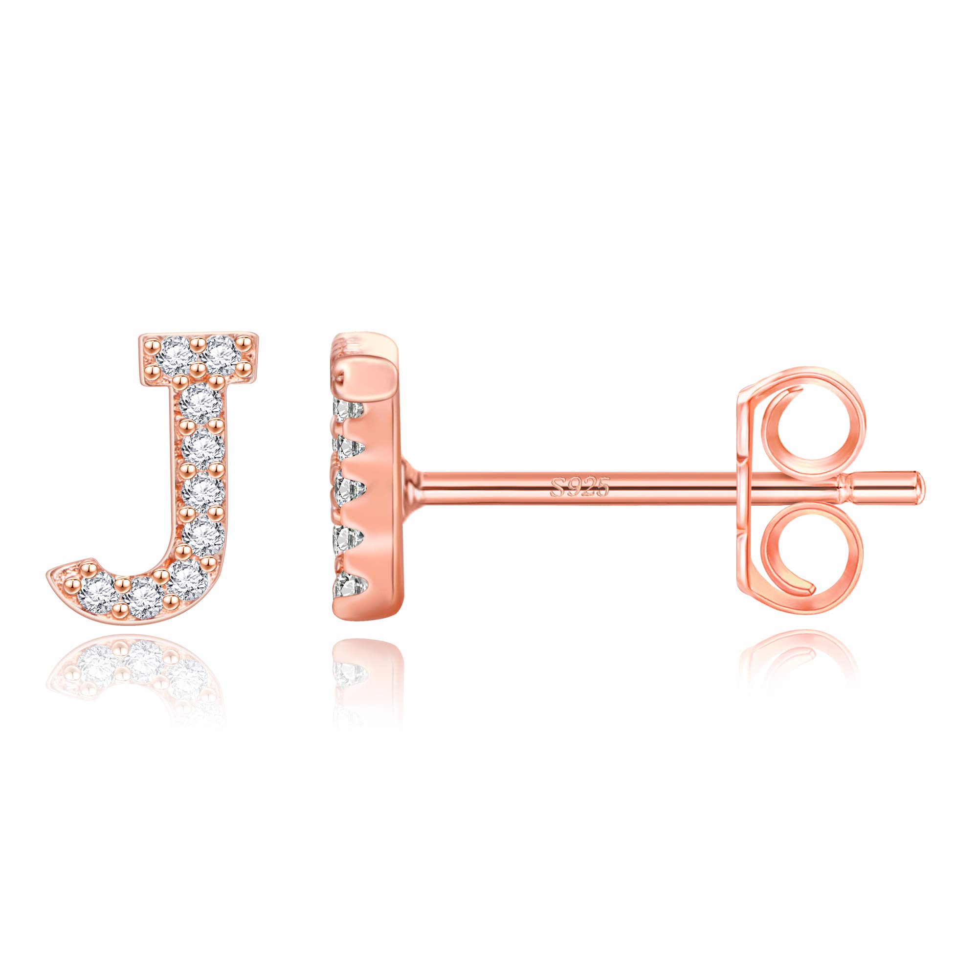 MONOOC Initial Stud Earrings for Women & Girls - Hypoallergenic S925 Sterling Silver Cubic Zirconia Letter Earrings | Perfect Birthday Gift, Everyday Jewelry for School, Work & Special Occasions