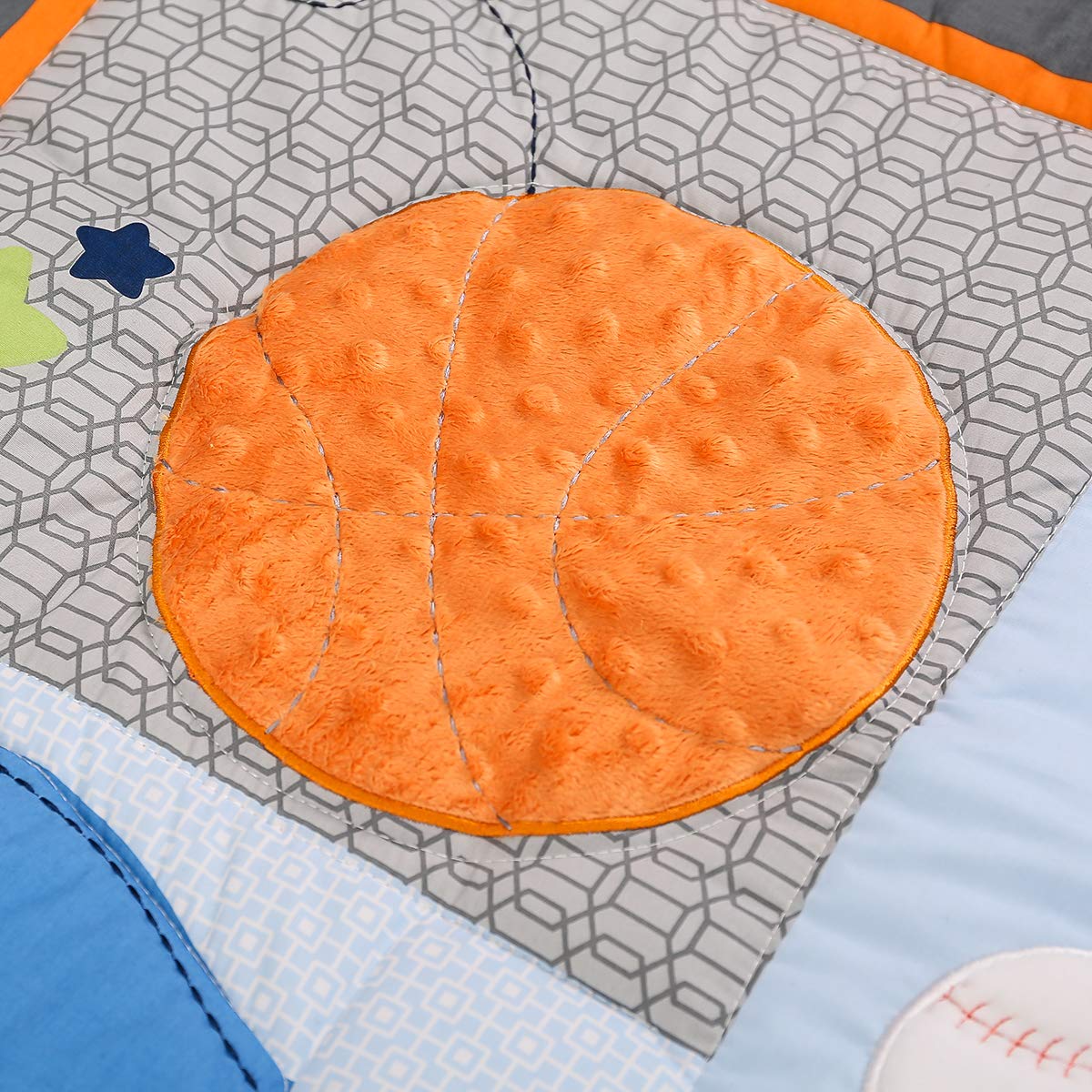 4-Piece Blue Sports Theme Baby Crib Bedding Set - Quilt, Fitted Sheet, Skirt & Valance for Boys with Baseball & Soccer Embroidery | Nursery Decor for Baseball & Soccer Lovers