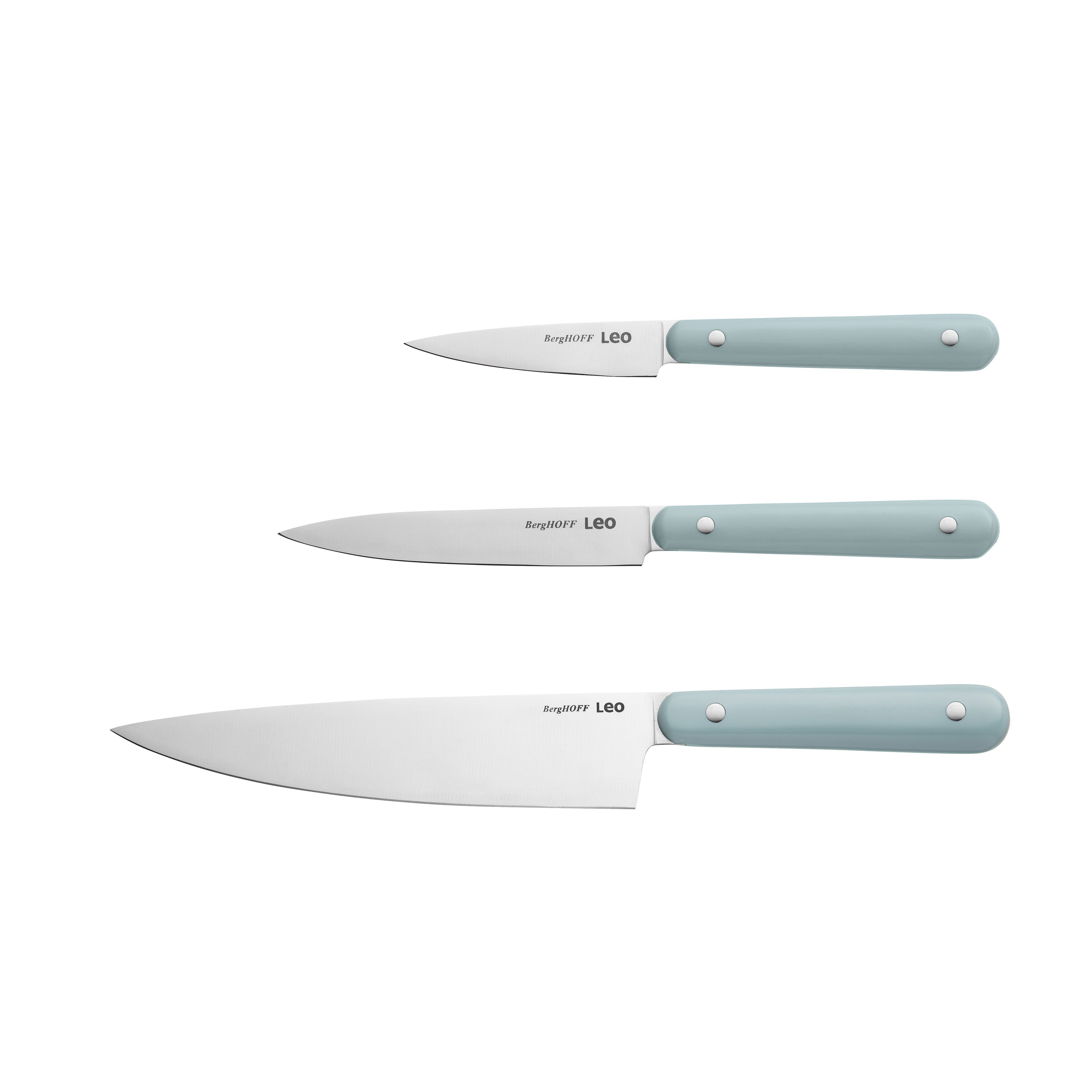 BergHOFF Leo Slate 3-Piece Stainless Steel Knife Set - Starter Kitchen Knives for Slicing, Chopping & Dicing - Perfect for Home Cooks & Beginners