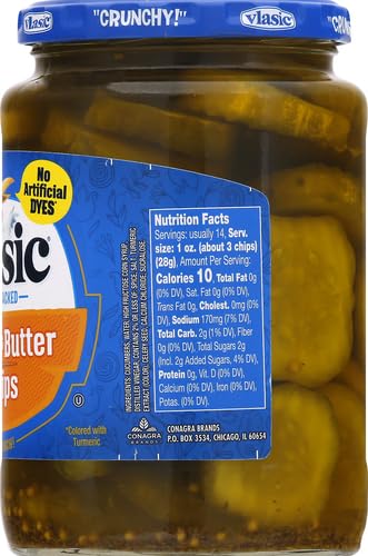 Vlasic Bread and Butter Pickle Chips - Keto Friendly, Low Carb, 24 Fl Oz Jar - Perfect for Sandwiches, Burgers & Snacking
