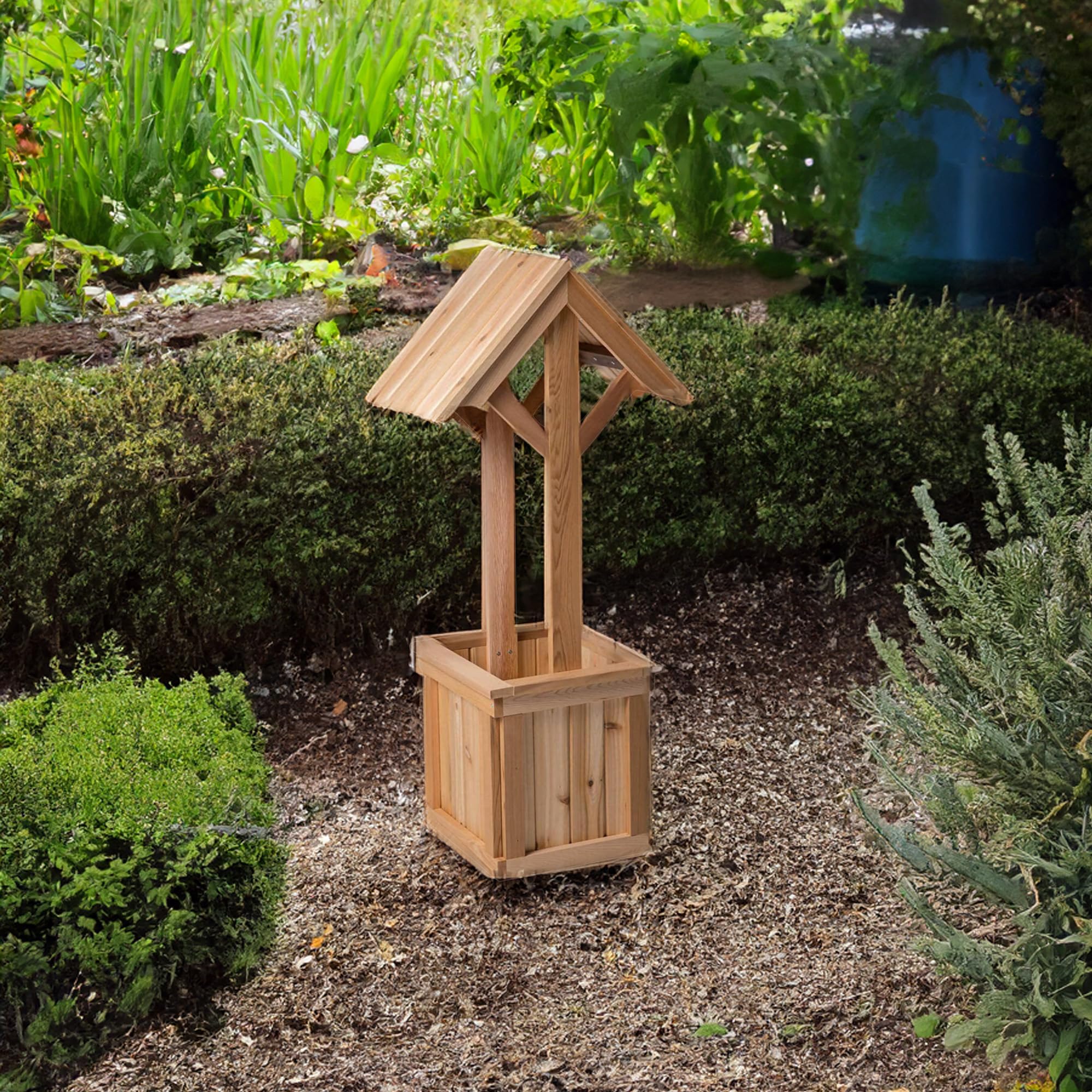 4-Ft Cedar Outdoor Wishing Well Planter Box for Flowers & Plants - Perfect for Garden Decor, Patio Landscaping & Backyard Displays