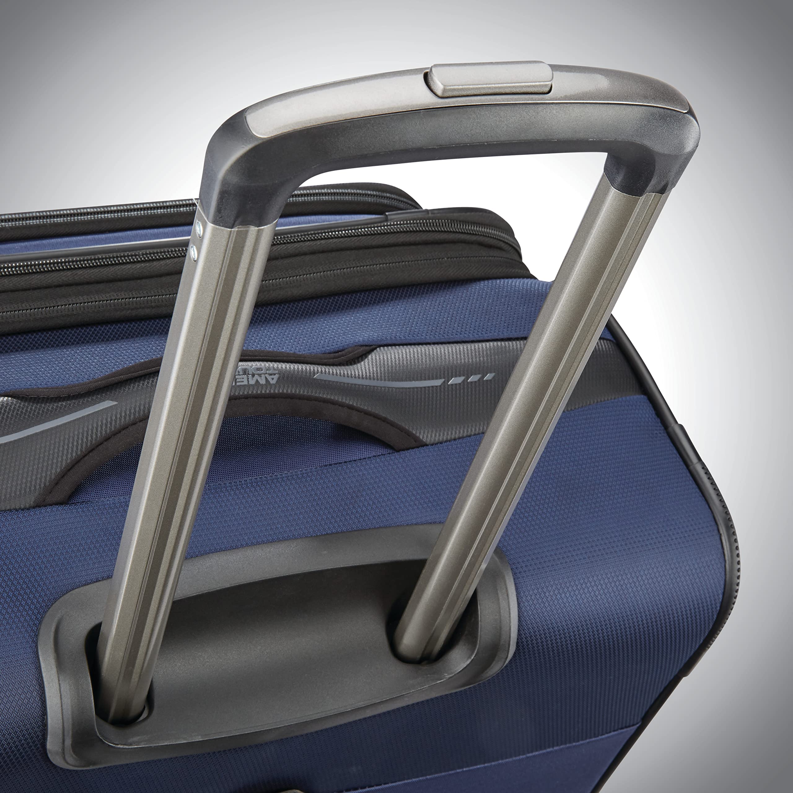 American Tourister Zoom Softside Luggage with 360° Spinner Wheels - Navy Blue Checked-Medium 25-Inch Suitcase for Travel, Business Trips & Family Vacations | Durable & Lightweight Carry-On Luggage
