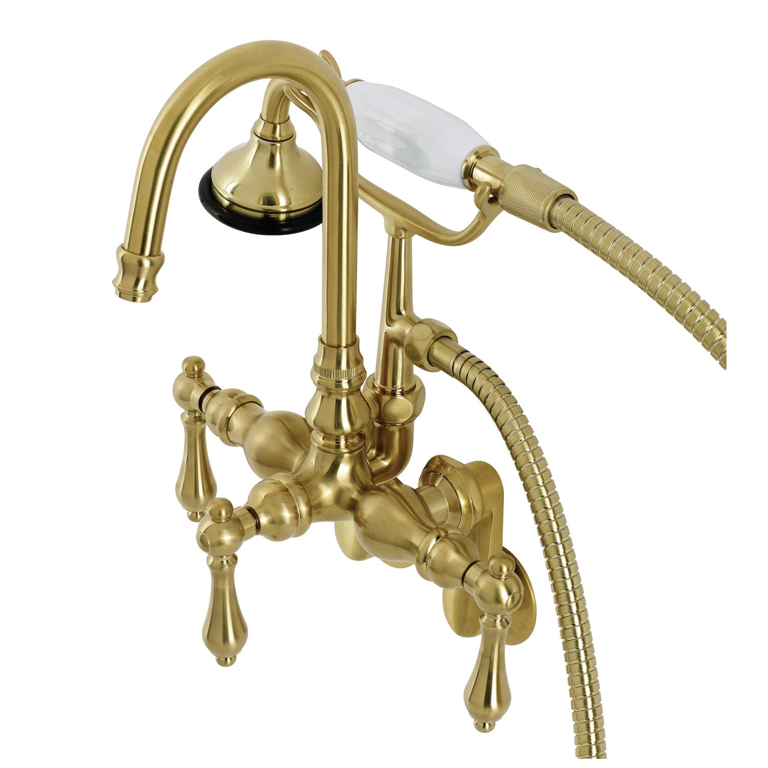 Vintage Clawfoot Tub Faucet with Hand Shower - Brushed Brass 3-Handle Wall Mount Bathtub Faucet for Bathroom Renovation & Luxury Spa Experience