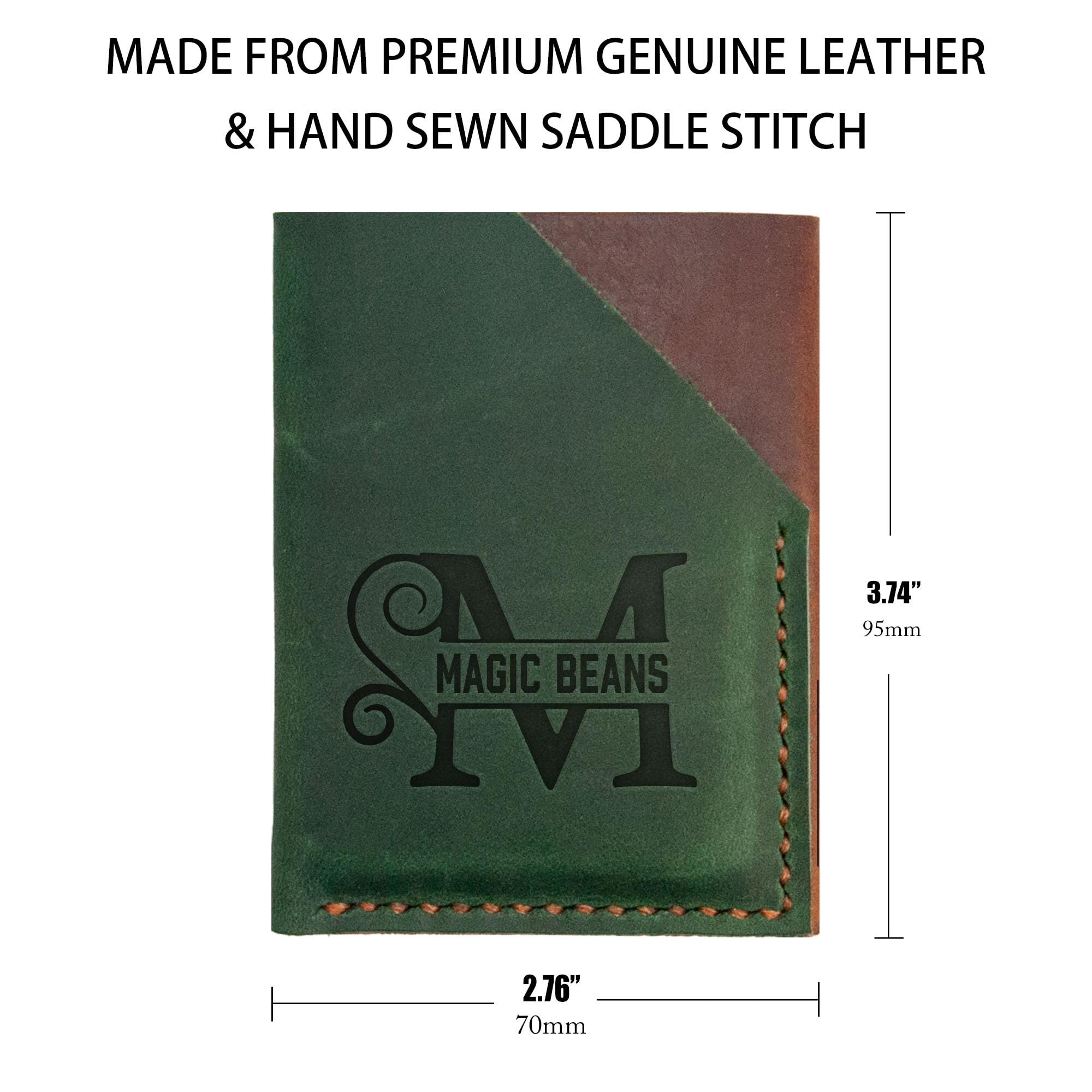 Personalized Handmade Minimalist Vertical Card Wallet - Green & Brown Leather Credit Card Holder for Men & Women - Slim Front Pocket Wallet & RFID Blocking Card Sleeve - Perfect for Everyday Carry, Travel, and Business Use
