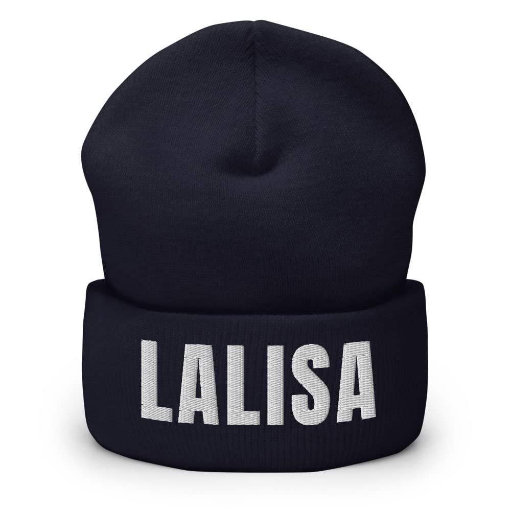 Lalisa Beanie - Navy Blue Embroidered Winter Hat for Women, One Size, Soft Knit Beanie for Cold Weather & Outdoor Activities