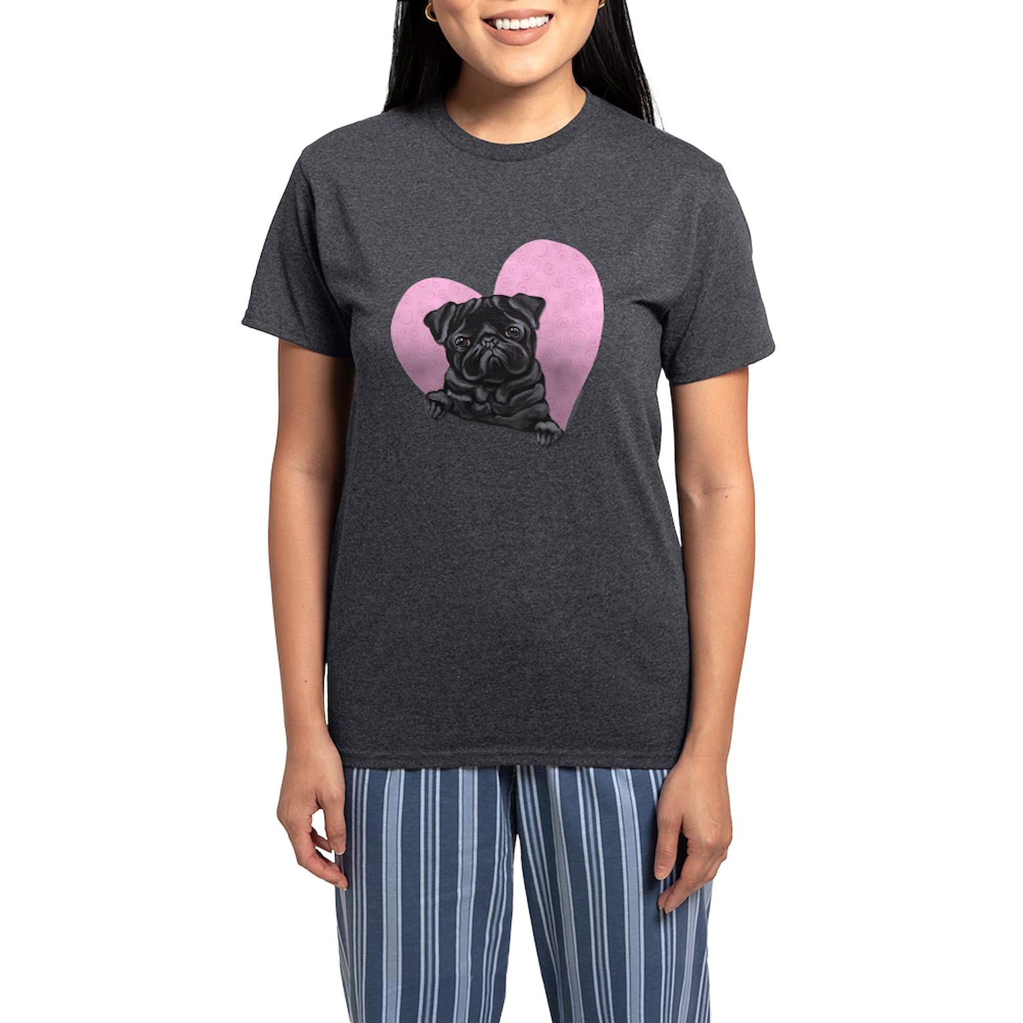 Black Pug with Pink Heart Women's Charcoal Pajama Set - Soft & Comfortable Sleepwear for Dog Lovers - Perfect for Cozy Nights, Loungewear & Gift Giving