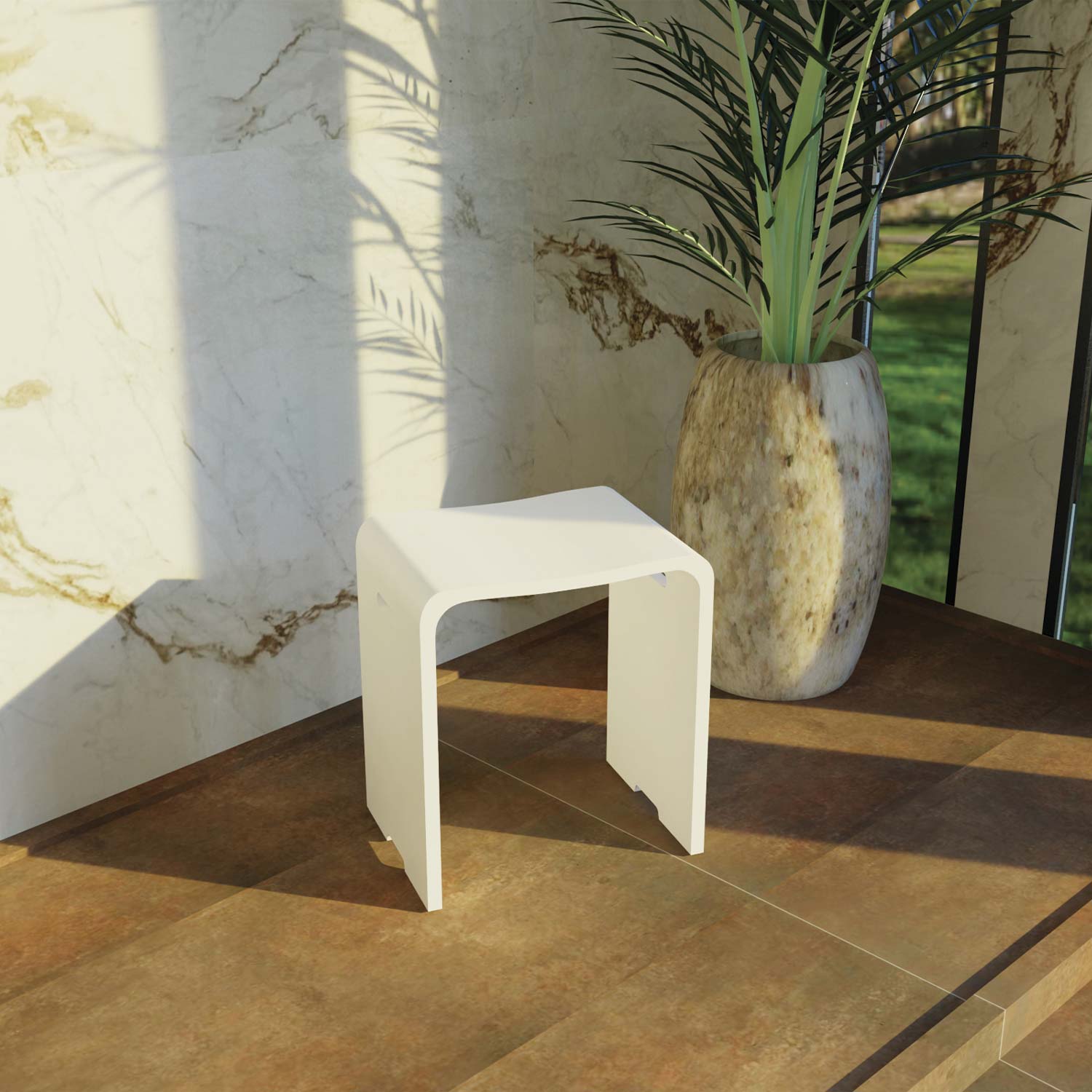 DAX Solid Surface Bathroom Stool - Matte White Finish, 15.75