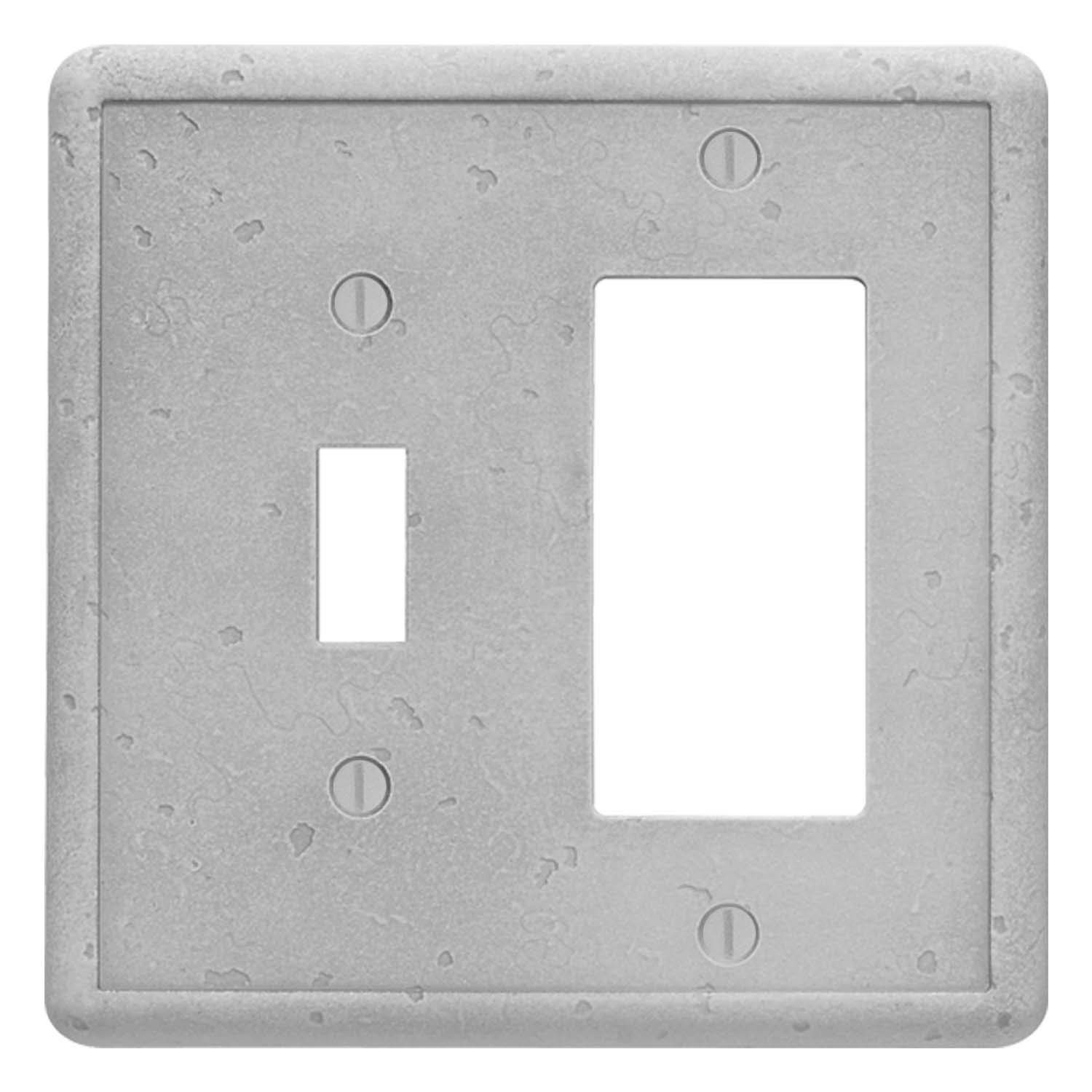 Questech Decor Single Toggle/Single Rocker GFCI Combo Light Switch Cover - 2-Gang Electrical Wall Plate, Standard Size GFCI Cover with Decorative Tumbled Texture in Gray - Perfect for Living Rooms, Bedrooms & Home Renovation Projects