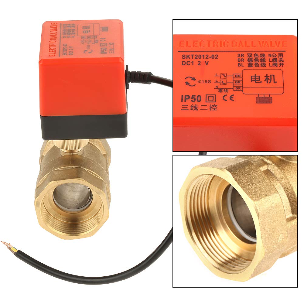 12V DC Motorized Brass Ball Valve, 1-1/2