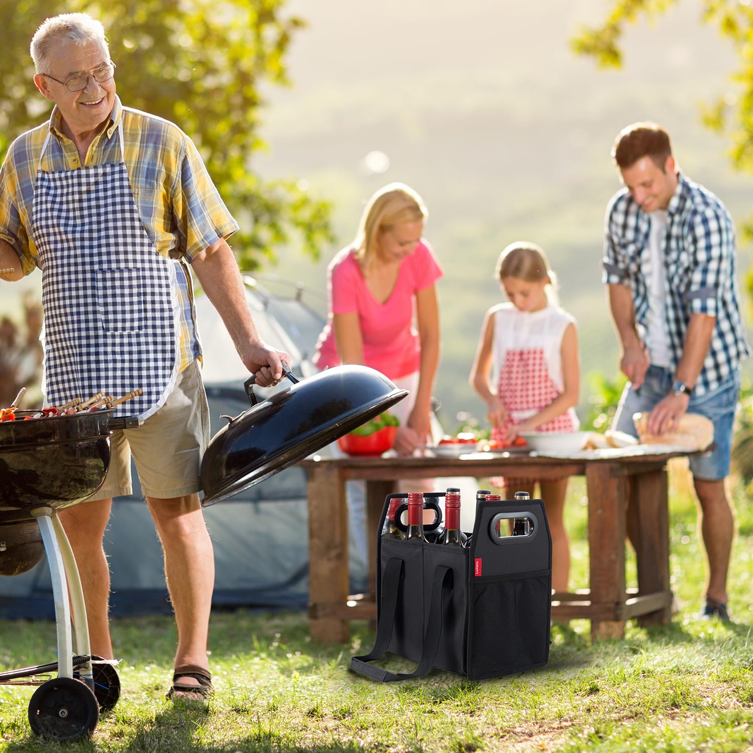 Collapsible 6-Bottle Wine Carrier Case - Reusable Portable Wine Storage Box for Travel, Picnics & Grocery Shopping - Perfect for Moving, Vacations & Wine Tasting Accessories
