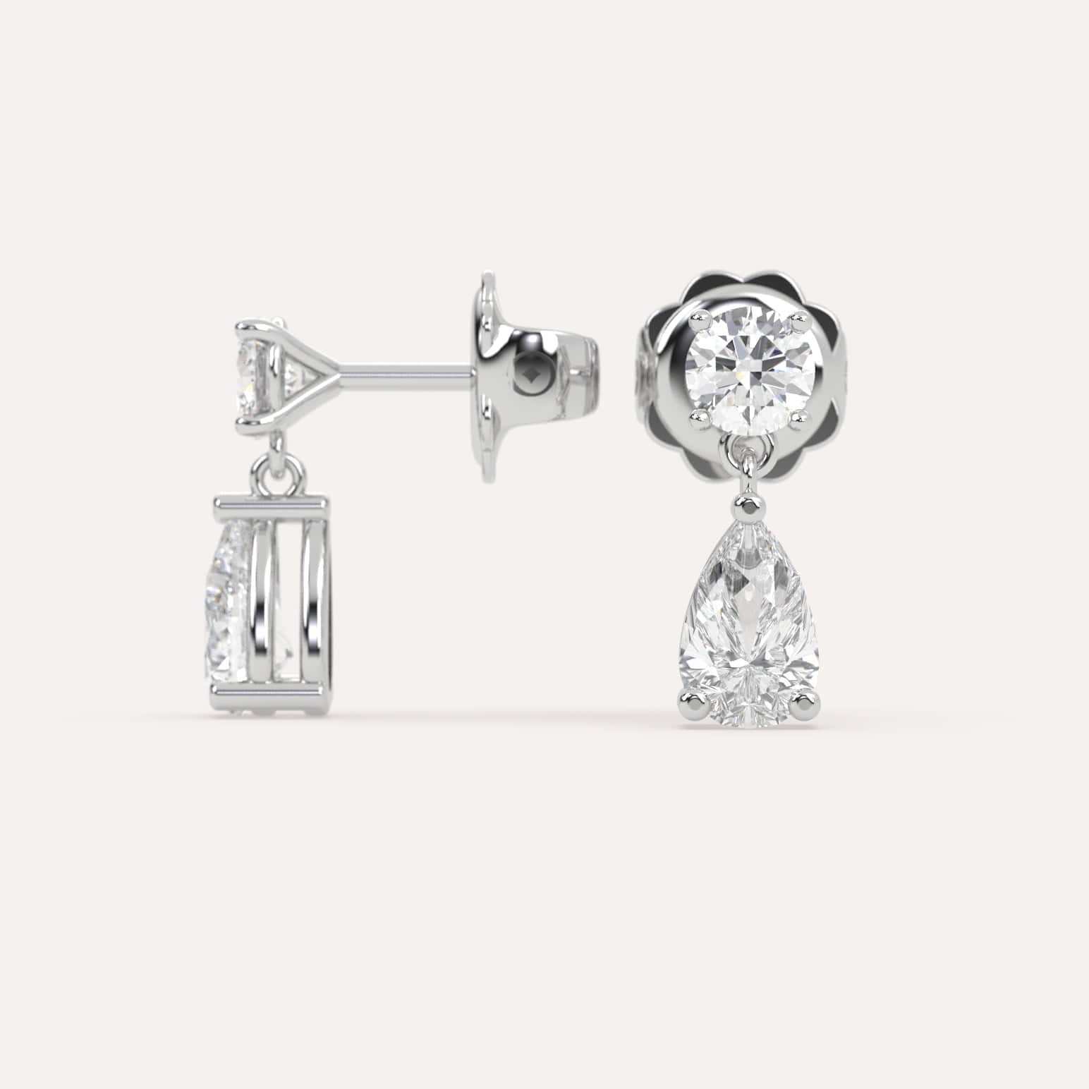 2 Carat Pear Diamond Drop Earrings - Dainty Dangle Earrings for Women, 14K White Gold Wedding Jewelry - Perfect for Bridal, Anniversary & Special Occasion Gifts