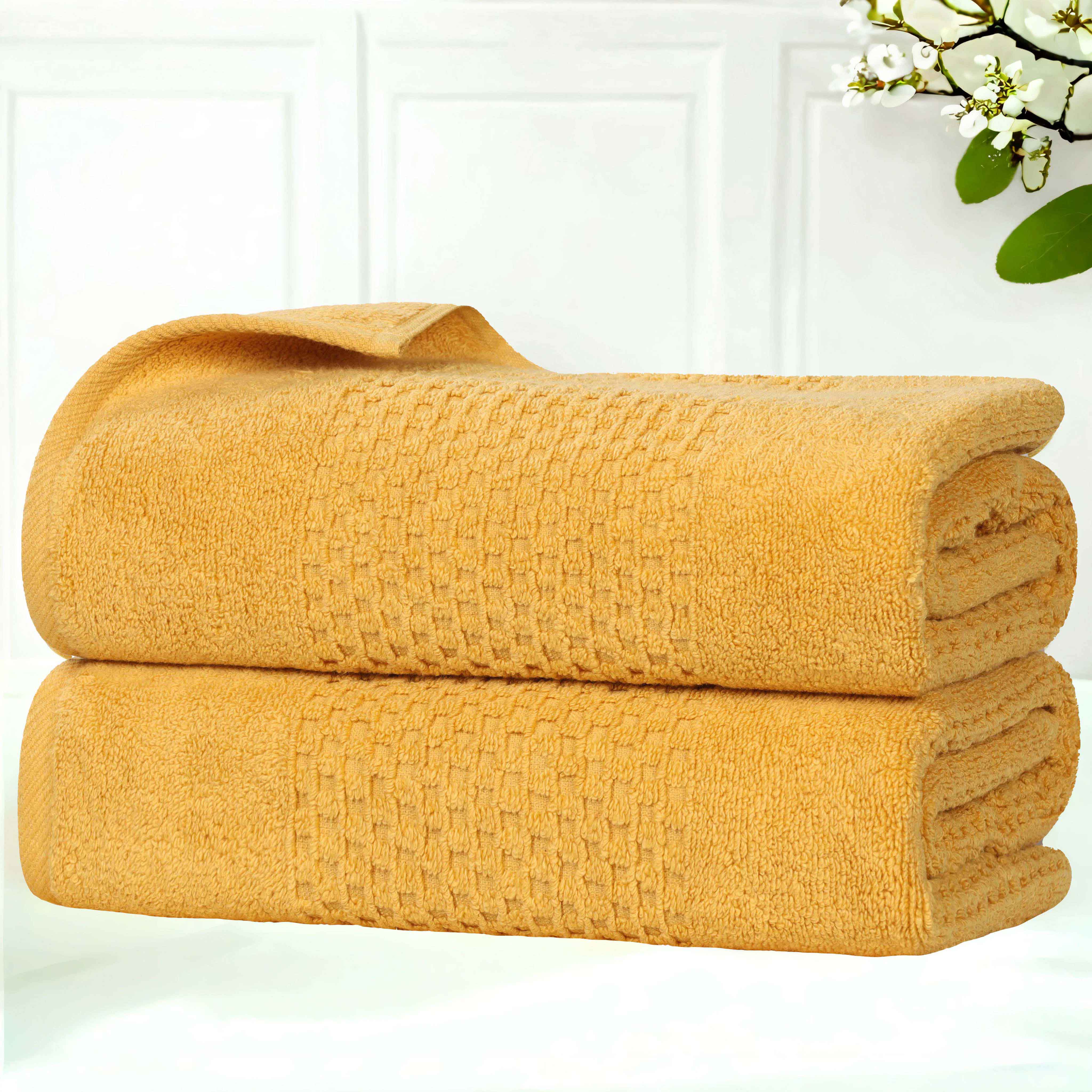 Playa Zero Twist Cotton Solid Waffle Textured Bath Towels - 2 Pack | Ultra Absorbent & Quick Dry | Perfect for Spa, Beach & Luxury Bathrooms
