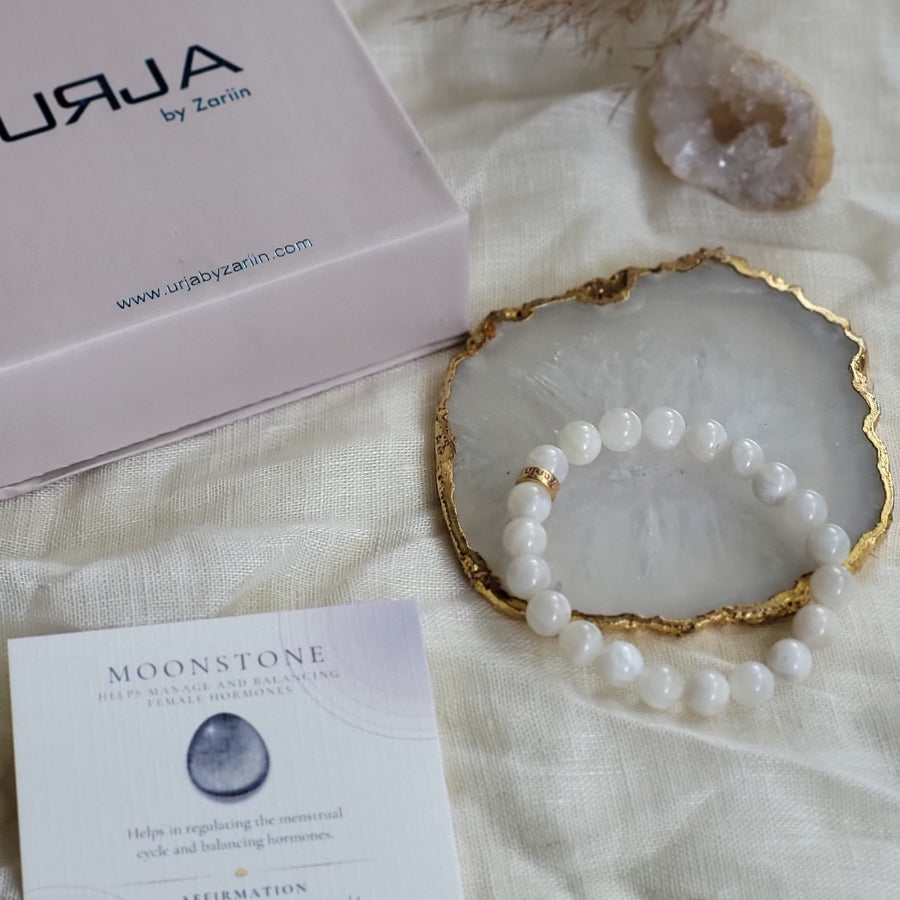 Moonstone Bead Bracelet for Hormonal Balance & Emotional Healing | Natural Crystal Jewelry for Women | Perfect for Meditation, Yoga & Stress Relief