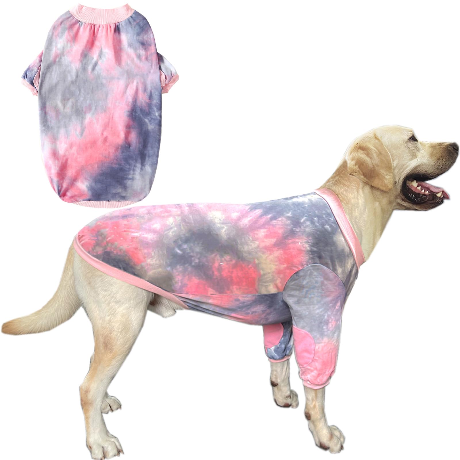 Tie Dye Dog Shirt for Medium & Large Dogs | Breathable Cotton Dog Clothes & Pajamas | Pink Tiedye Shirt for Boy & Girl Pets | Perfect for Walks, Sleep & Photo Shoots