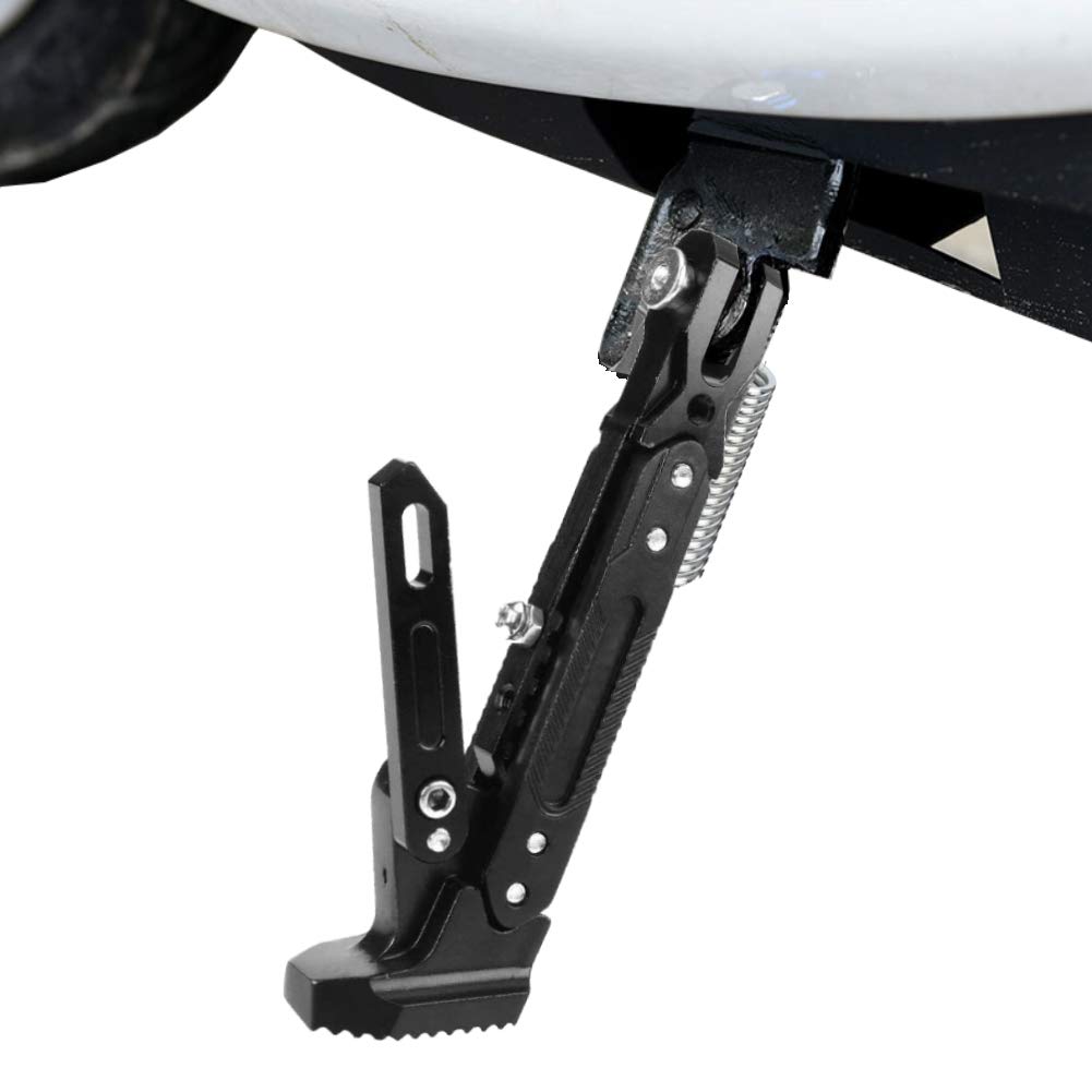 Universal Adjustable Motorcycle Kickstand - CNC Aluminum Scooter Side Stand Tripod Holder - Black - Perfect for Cruisers, Dirt Bikes & Street Motorcycles