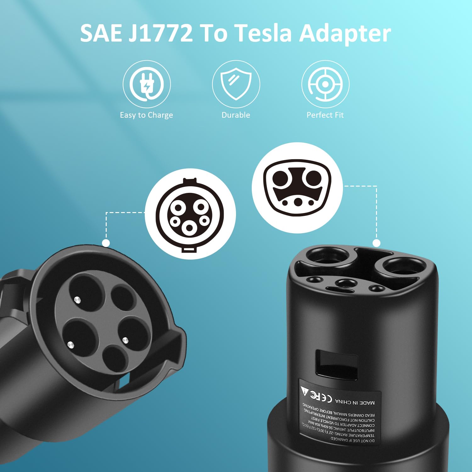 J1772 to Tesla Adapter 80A 250V - SAE J1772 Charger Adapter for Tesla Model S/3/X/Y/Cybertruck - CE/ROHS/FCC Certified - Fast & Safe EV Charging Solution for Home, Work & Travel