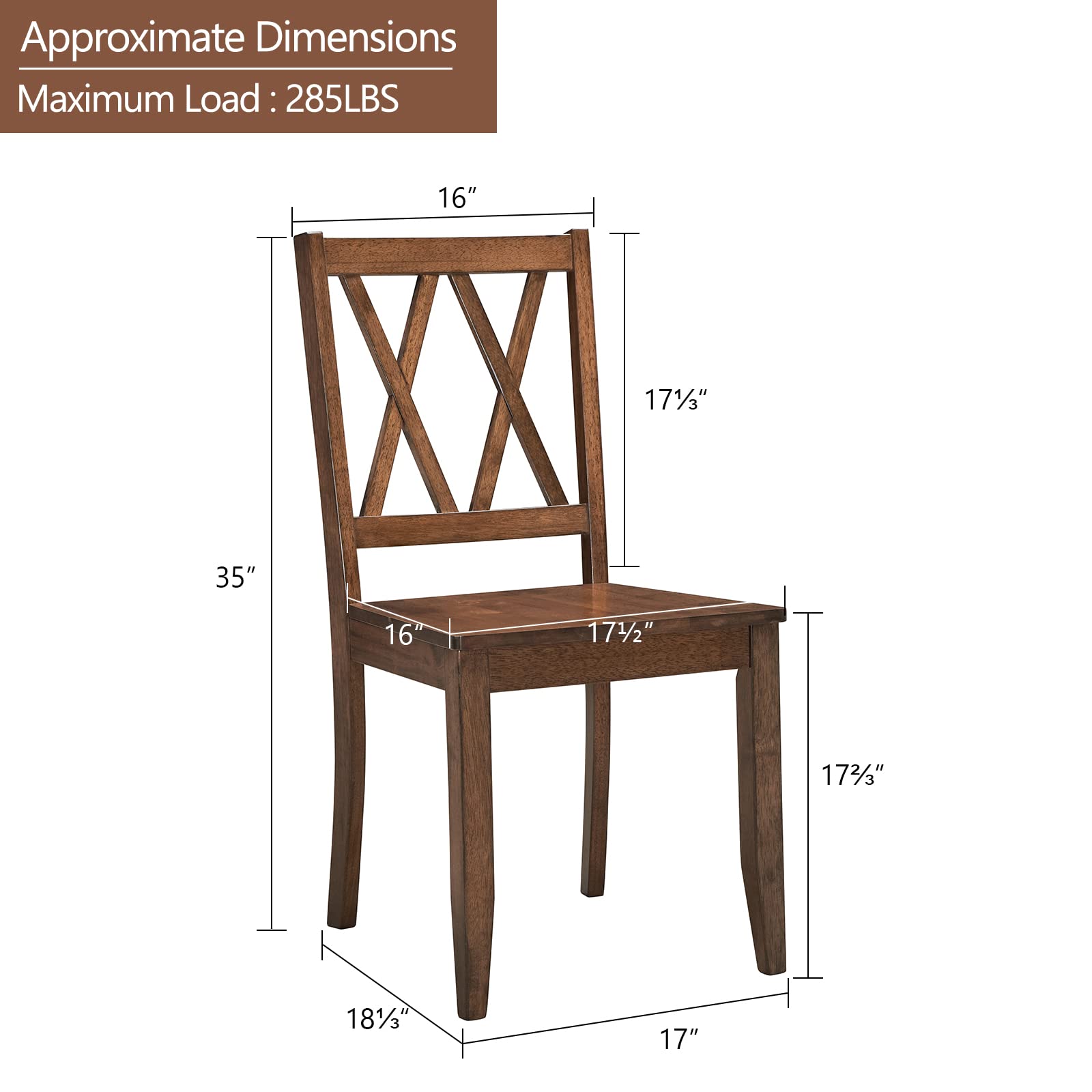 DUHOME 2-Piece Rubber Wood Dining Chairs Set, Cross Back Design, Natural Finish, Walnut Base – Perfect for Home Kitchen, Dining Room, and Breakfast Nook