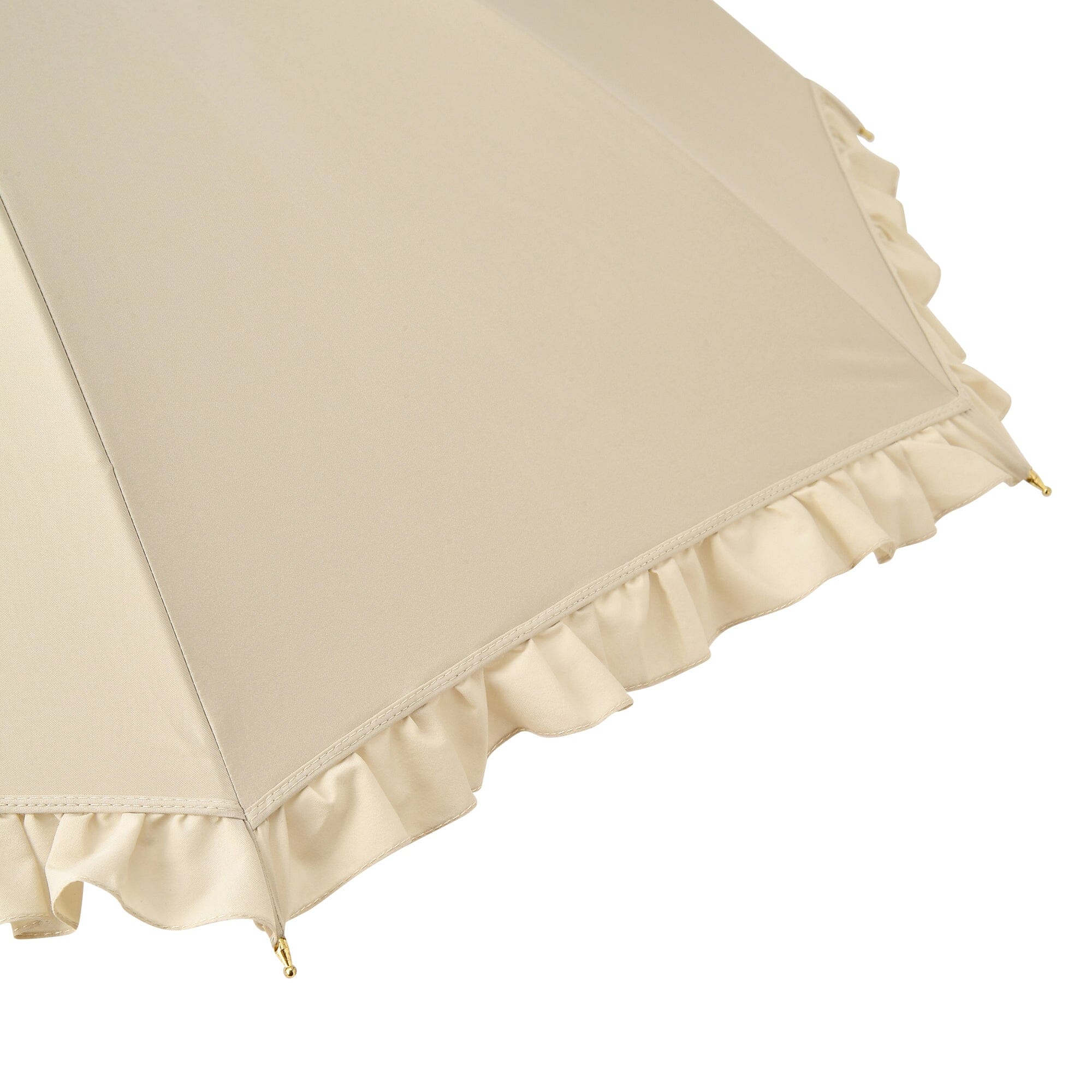 Classic Frill Long Umbrella Beige - Elegant Waterproof Windproof Ladies Parasol for Rainy Days & Outdoor Events