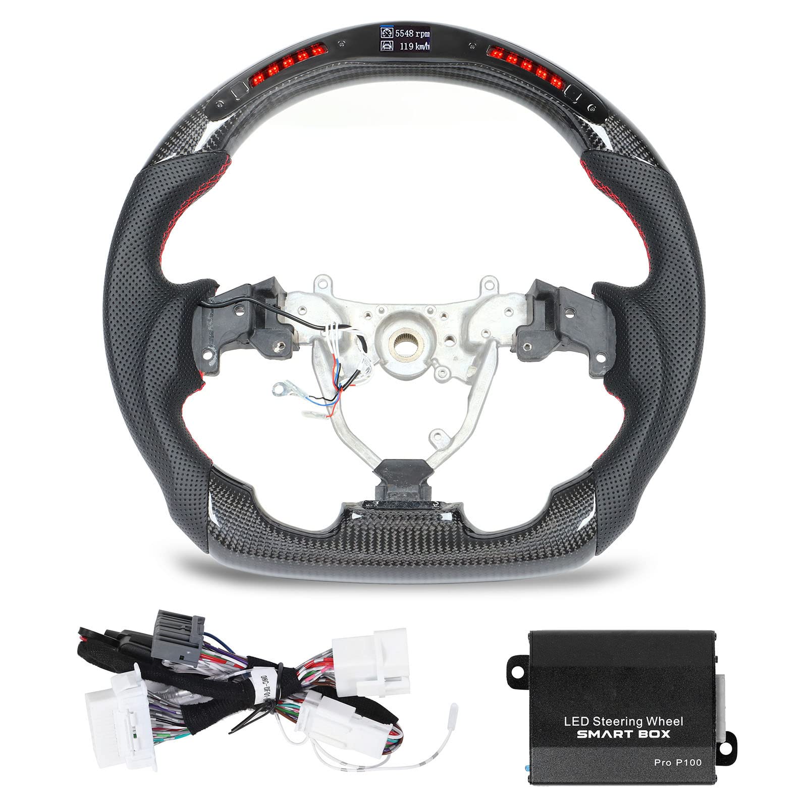 Fydun LED Steering Wheel with Red Stitching & Shift Lights for Lexus IS 2006-2013 - Racing & Night Driving