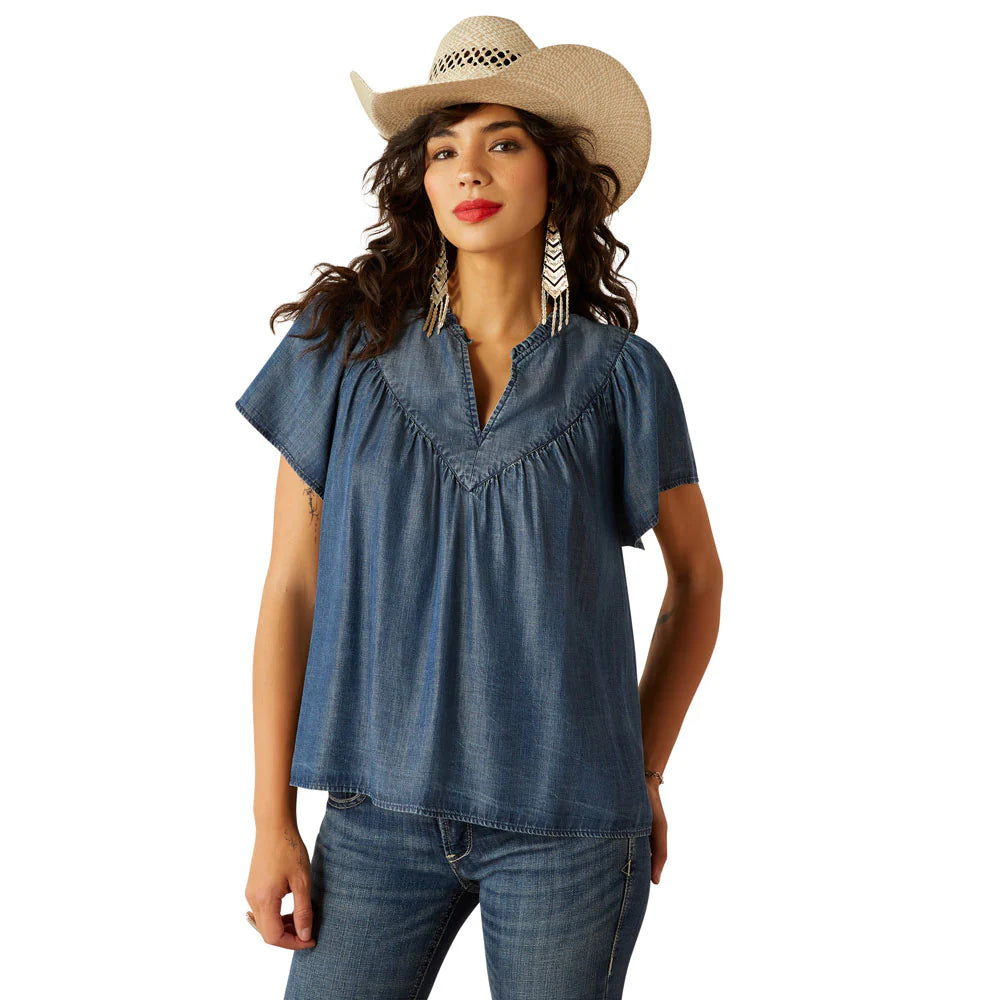 Ariat Women's Emma Medium Denim Blue Western Shirt - Stylish & Comfortable Cowgirl Top for Rodeo, Ranch Work & Casual Wear