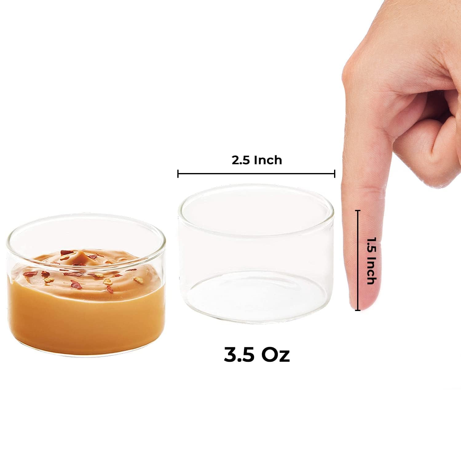 6-Piece Borosilicate Glass Dessert Bowls Set (3.5 Oz) - Oven, Microwave & Dishwasher Safe Mini Ramekins for Baking, Serving Dips, Sauces, Yogurt & Ice Cream - Perfect for Parties, Entertaining & Everyday Kitchen Use