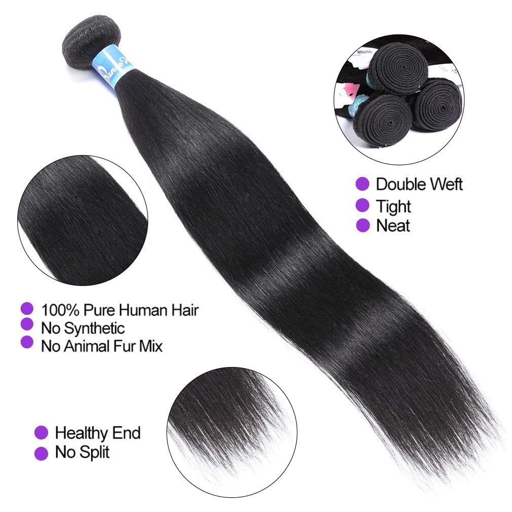10A Brazilian Straight Human Hair Bundles - 18 Inch 100% Unprocessed Virgin Remy Hair - 3 Bundles Natural Black for Weaving & Extensions | Perfect for Salon Styling, Daily Wear & Special Occasions