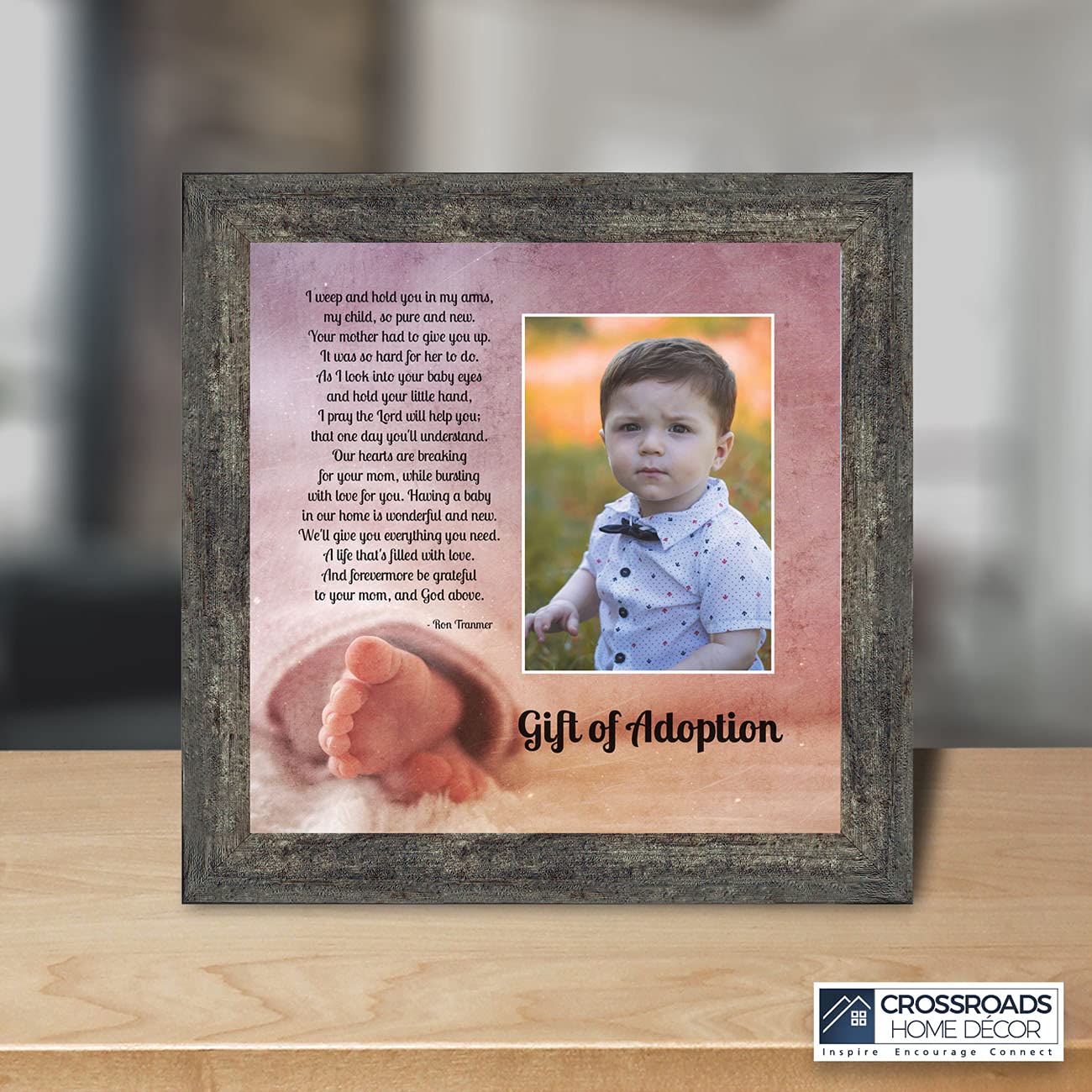 Crossroads Home Décor Adoption Picture Frame with Poem - 6405BW - Perfect for Baby Showers, Adoption Announcements & Family Keepsakes