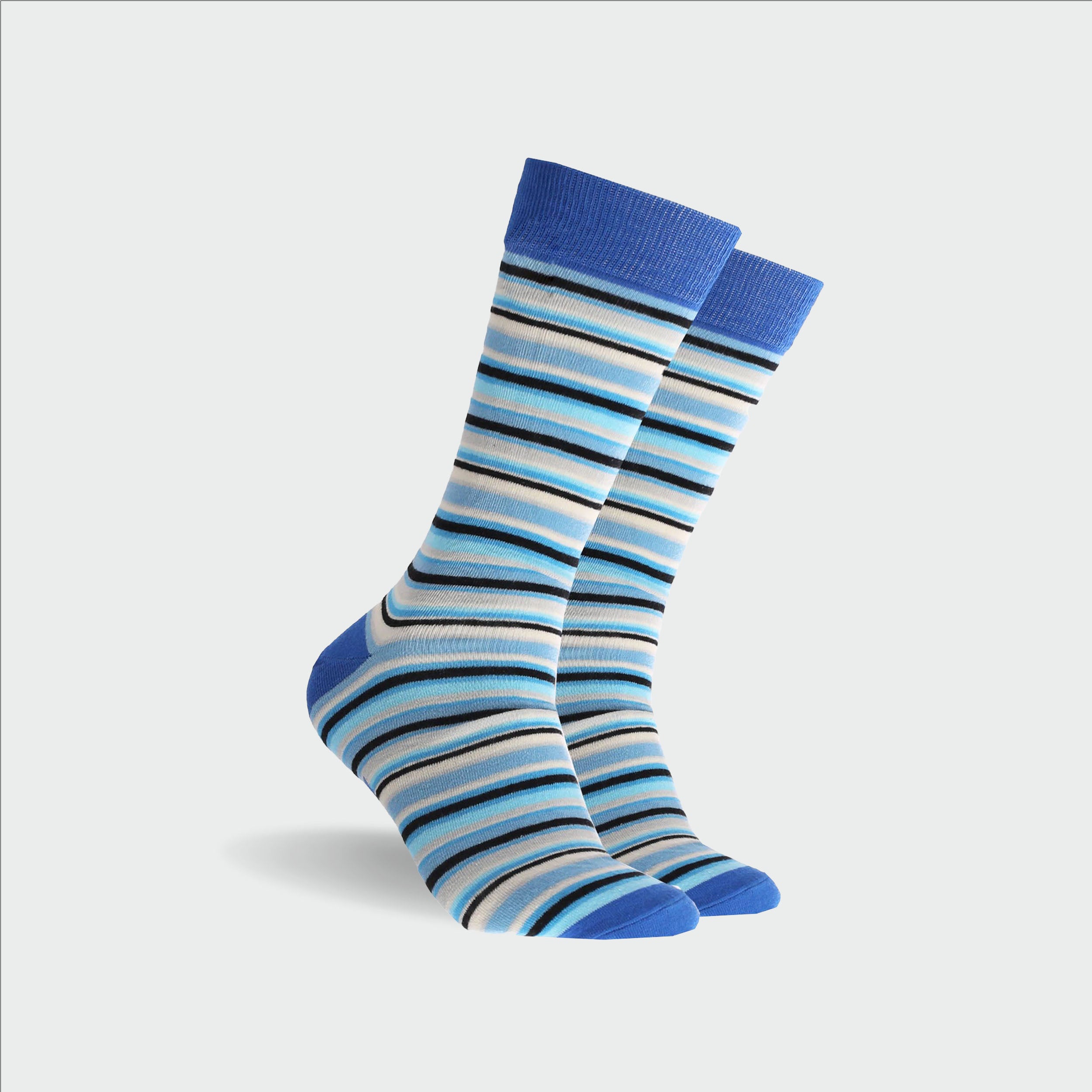 Premium Men's Nautical Stripe Cotton Crew Socks - Soft Breathable Everyday Socks for Work, Casual & Outdoor Activities - Blue