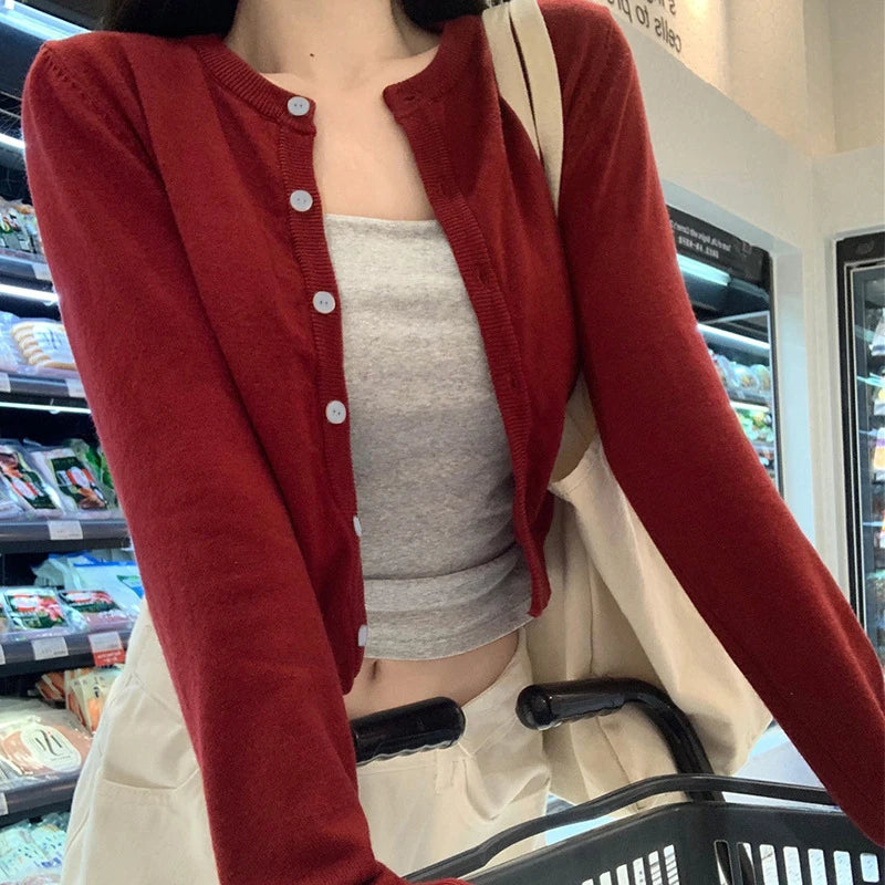 Red Cardigan Long Sleeve Knit Sweater for Women - Cozy Winter Pullover with Pockets | Perfect for Office, Date Night & Casual Outfits