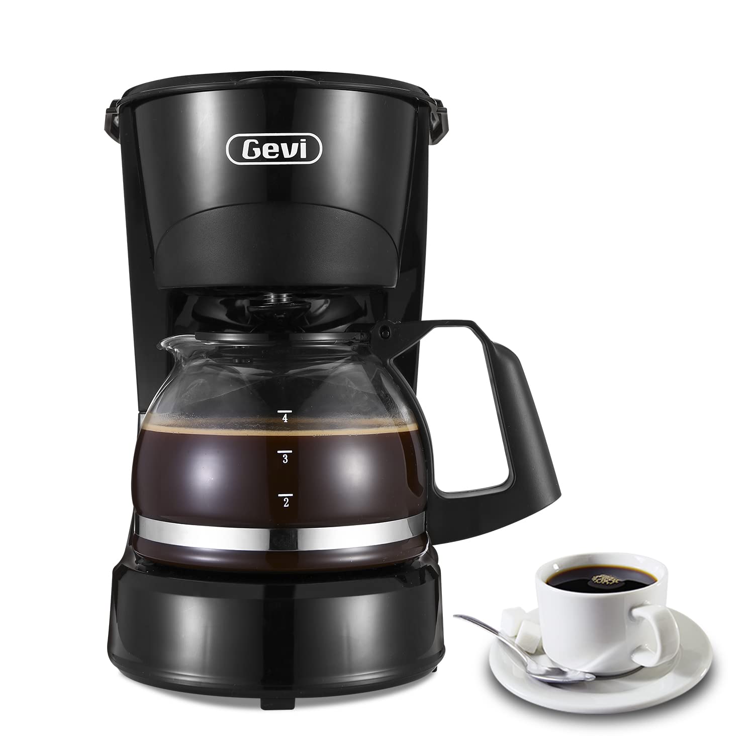 Gevi 4-Cup Compact Coffee Maker with Reusable Filter, Warming Plate & Glass Carafe - Perfect for Home, Office, Dorm & Small Spaces | Fast Brewing, Easy to Clean, Space-Saving Design