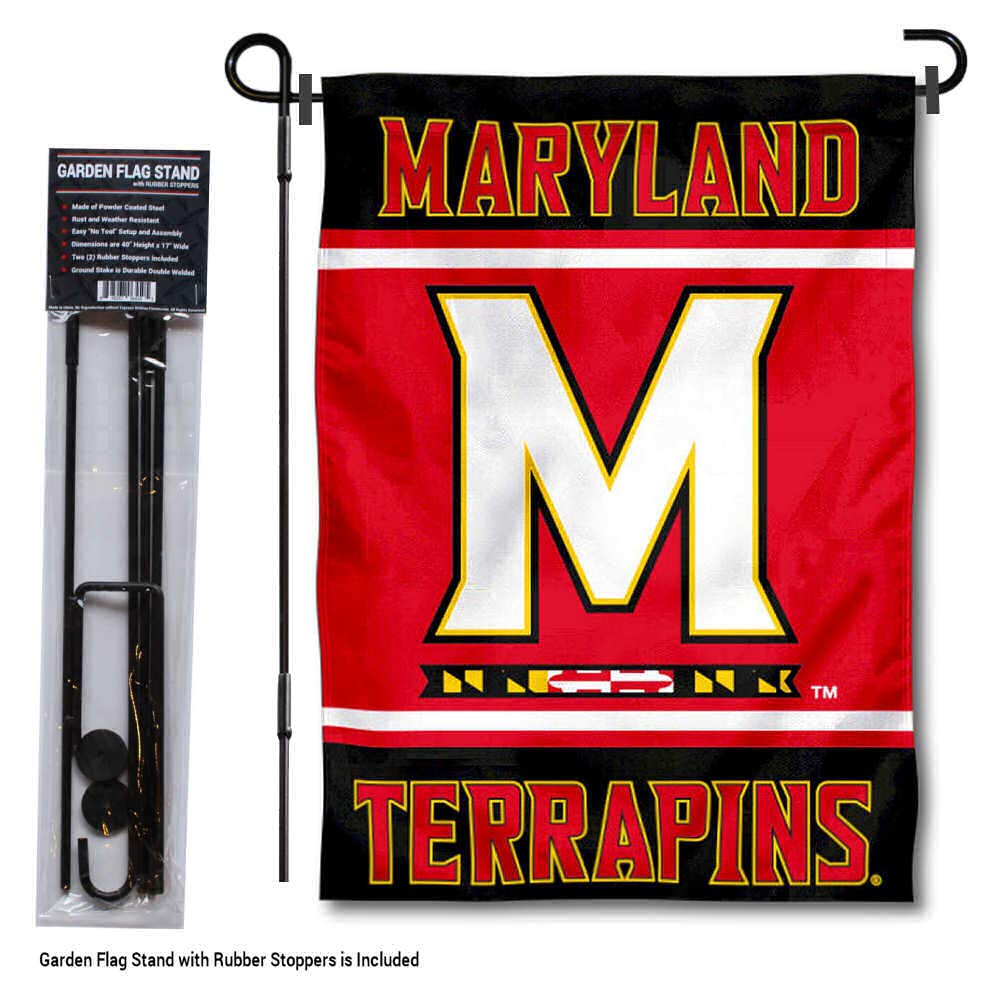 Maryland Terrapins College Garden Flag with Stand Holder - Double-Sided Outdoor Decorative Flag for Yard, Porch, and Tailgating - Show Your Team Spirit at Home or Game Day Events