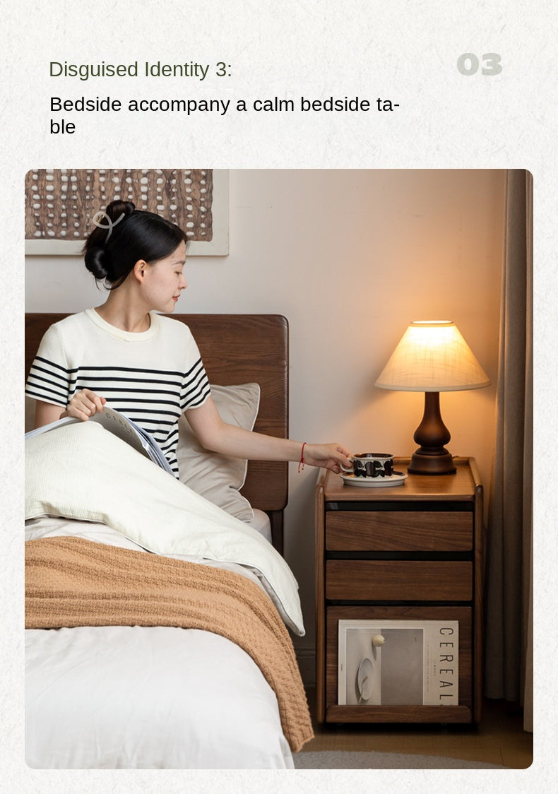 Solid Wood Mobile Nightstand - Oak, Cherry, Black Walnut - Perfect for Bedroom, Living Room & Small Spaces