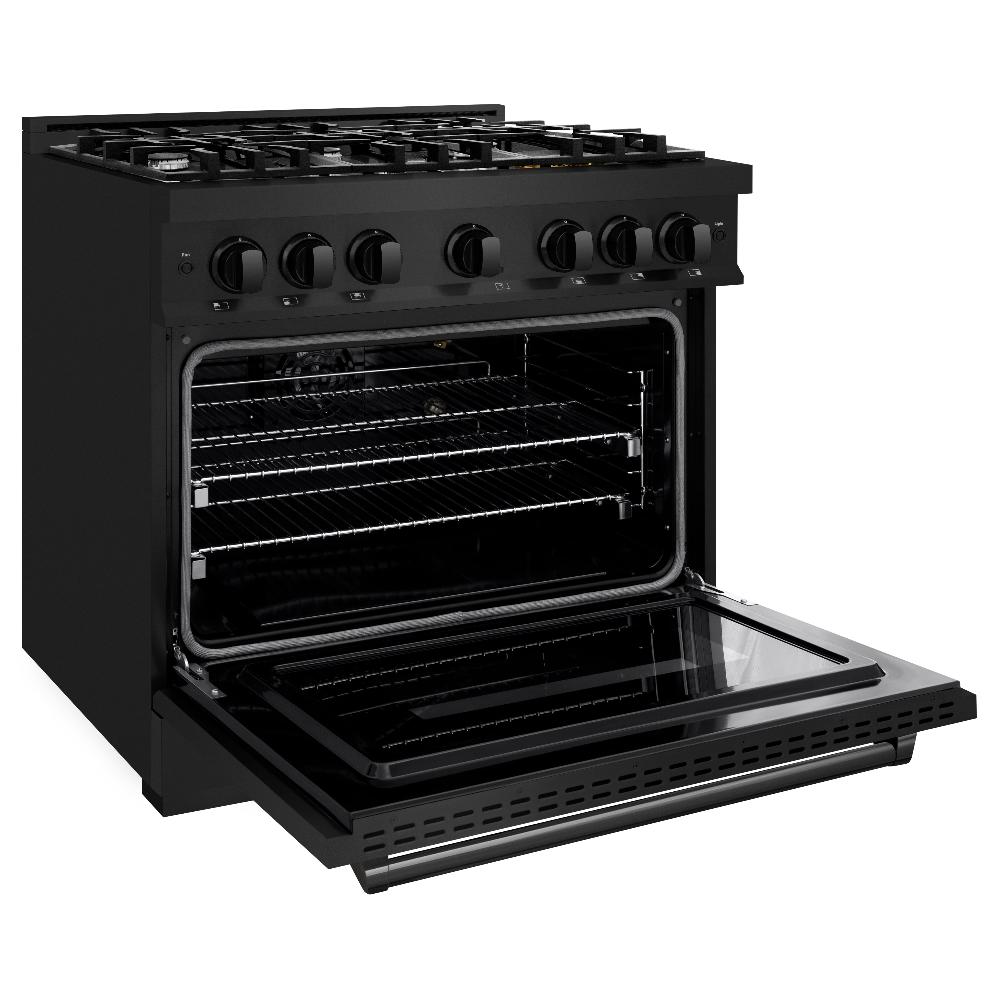 ZLINE 36 Inch 5.2 Cu. Ft. Classic Gas Range with 6 Burner Cooktop & Convection Gas Oven - Black Stainless Steel (CGRB 36) | Perfect for Home Kitchens, Restaurants & Professional Chefs