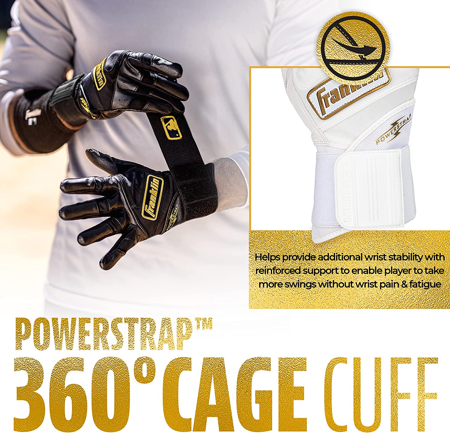 Franklin Powerstrap Infinite Series Adult Batting Gloves - Baseball & Softball Training Gloves for Hitting, Fielding & Practice - Durable & Comfortable Grip for Men & Women