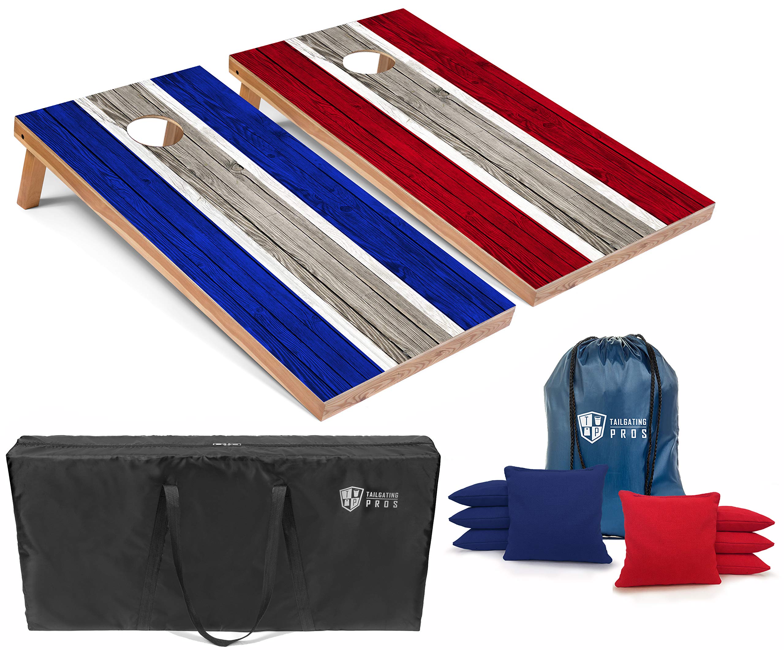 Premium Striped Lightweight Cornhole Board Set with LED Rings - 4'x2' Regulation Size, 8 Bean Bags & Carry Case - Perfect for Tailgating, Backyard Parties, and Outdoor Games