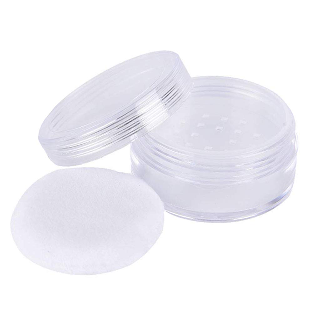 2 Pcs 50g Empty Transparent Loose Powder Case - Refillable Makeup Powder Box with Sifter, Lid & Powder Puff | Portable Cosmetic Container for Travel, Home & Professional Makeup Kit