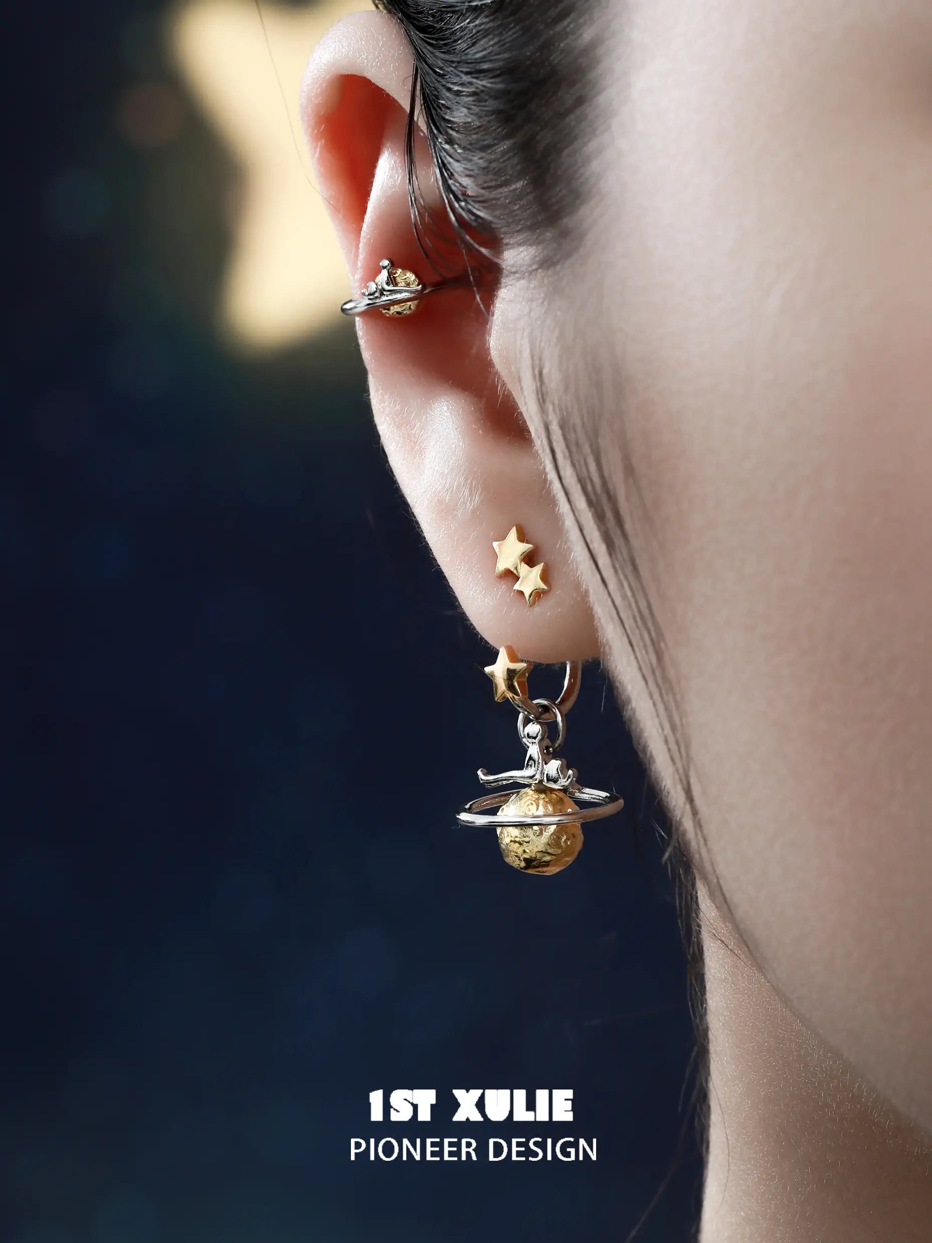 S925 Sterling Silver 18K Gold Plated Star Stud Earrings for Women - Elegant Cat's Gaze Design, Perfect for Date Night & Special Occasions