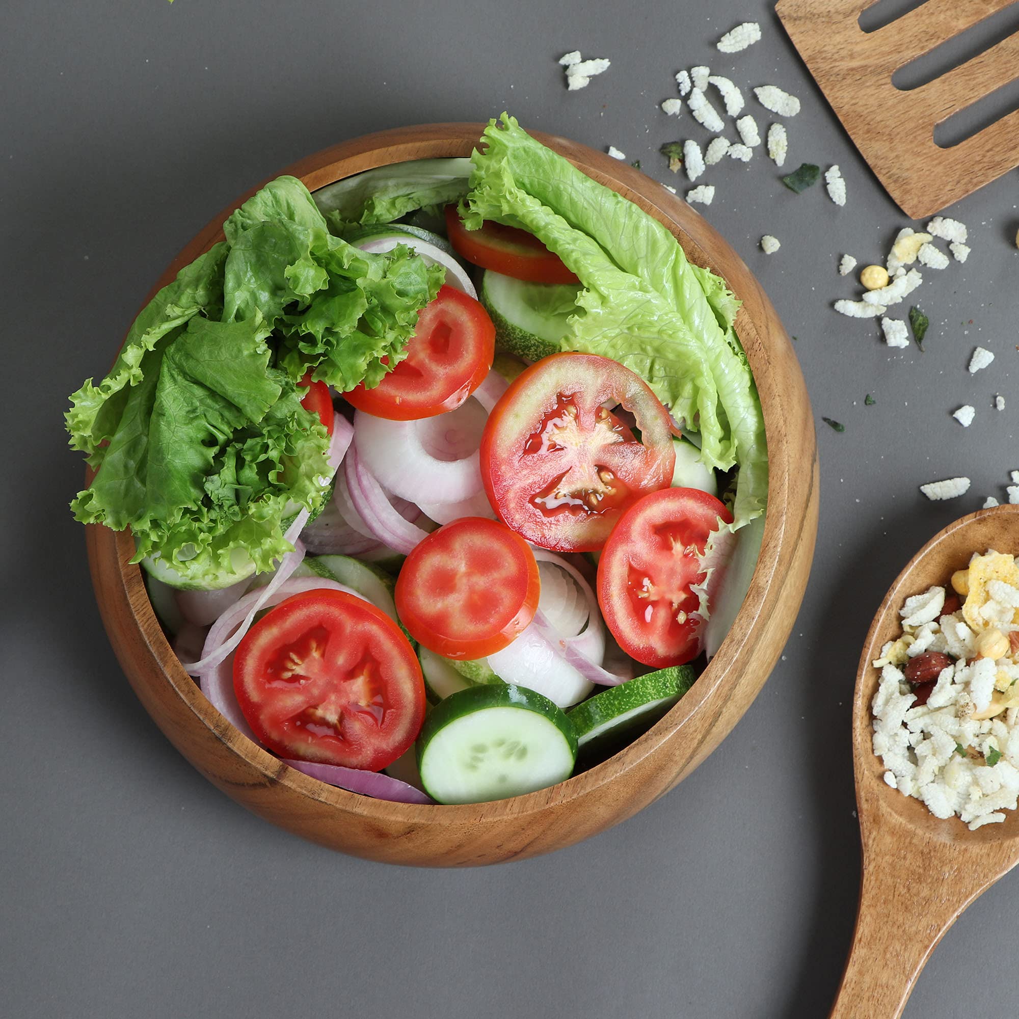 Premium Acacia Wood Bowls Set of 4 - 8x2 Inches (25 oz) for Salad, Pasta, Rice & More | Natural Wooden Serving Bowls for Fruits, Snacks, Soup & Smoothies | Eco-Friendly Kitchen & Dining Essentials