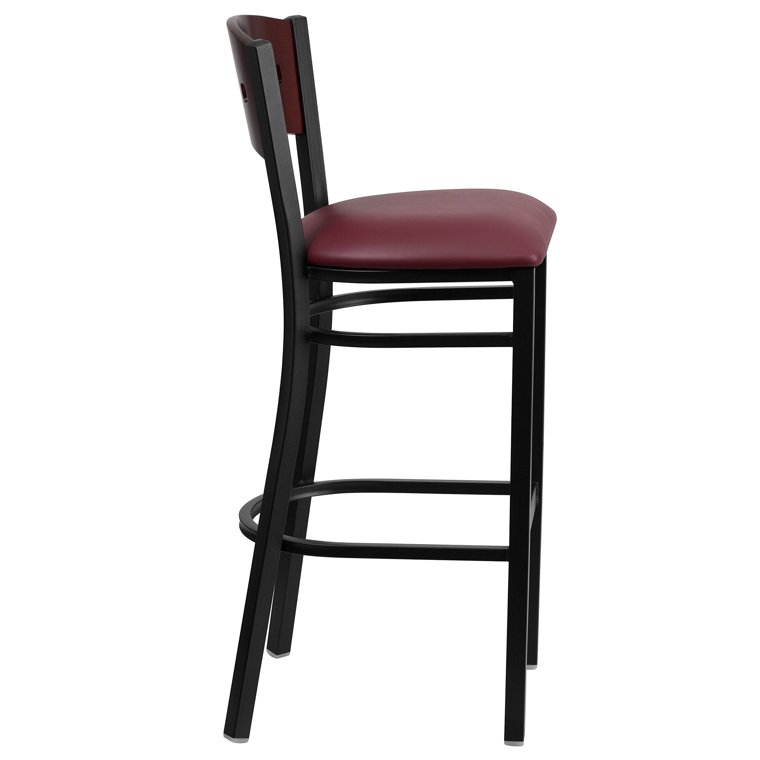 Flash Furniture HERCULES Series Black 4 Square Back Metal Bar Stool with Mahogany Wood Back & Burgundy Vinyl Seat - Heavy Duty Restaurant, Kitchen Island, Home Bar & Commercial Use
