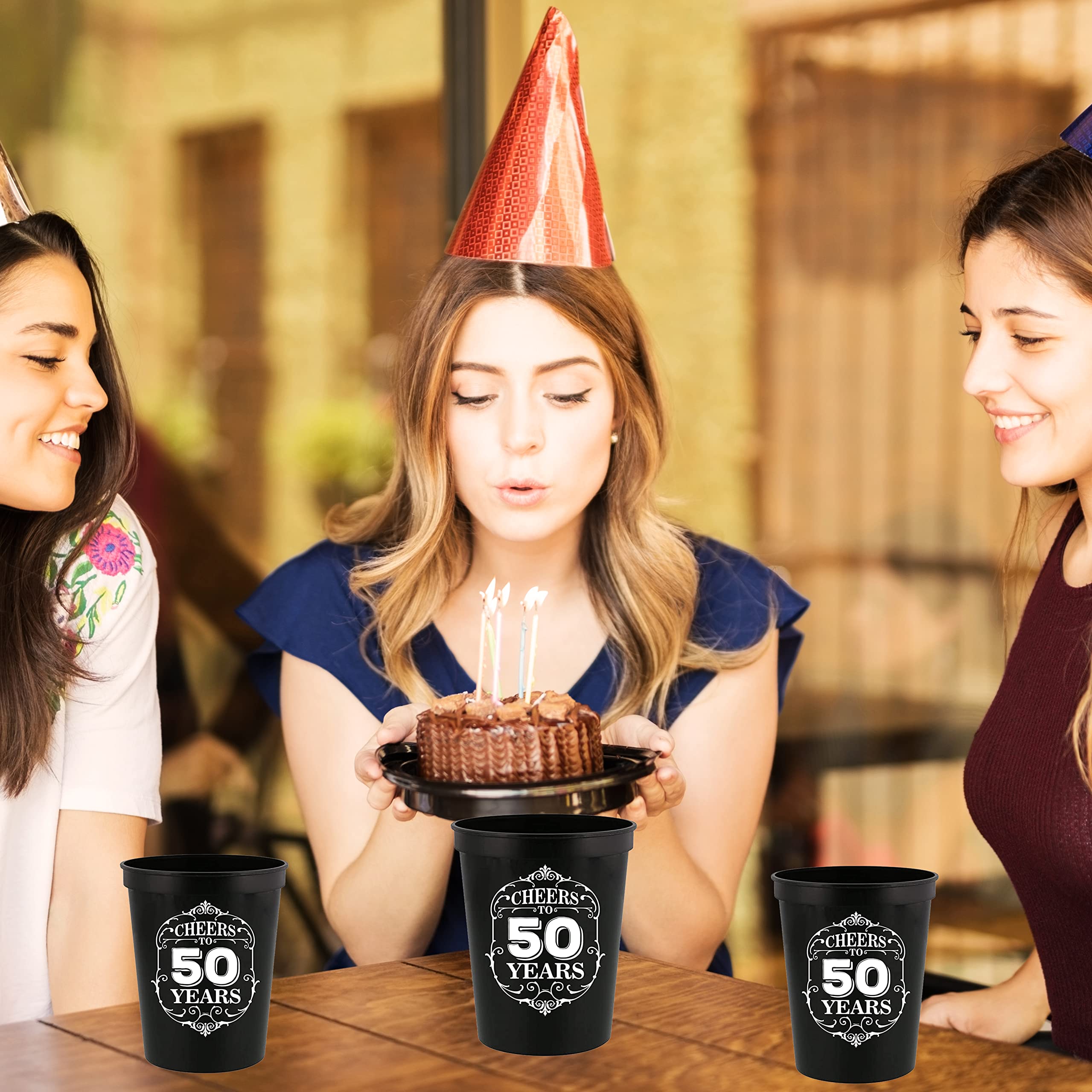 Cheers To 50 Years Stadium Party Cup - 50th Birthday Gift, Fifty And Fabulous Party Favors & Decorations - Happy Birthday Plastic Drinking Cups for Best Friends - Perfect for Birthday Celebrations, Anniversaries, and Special Events