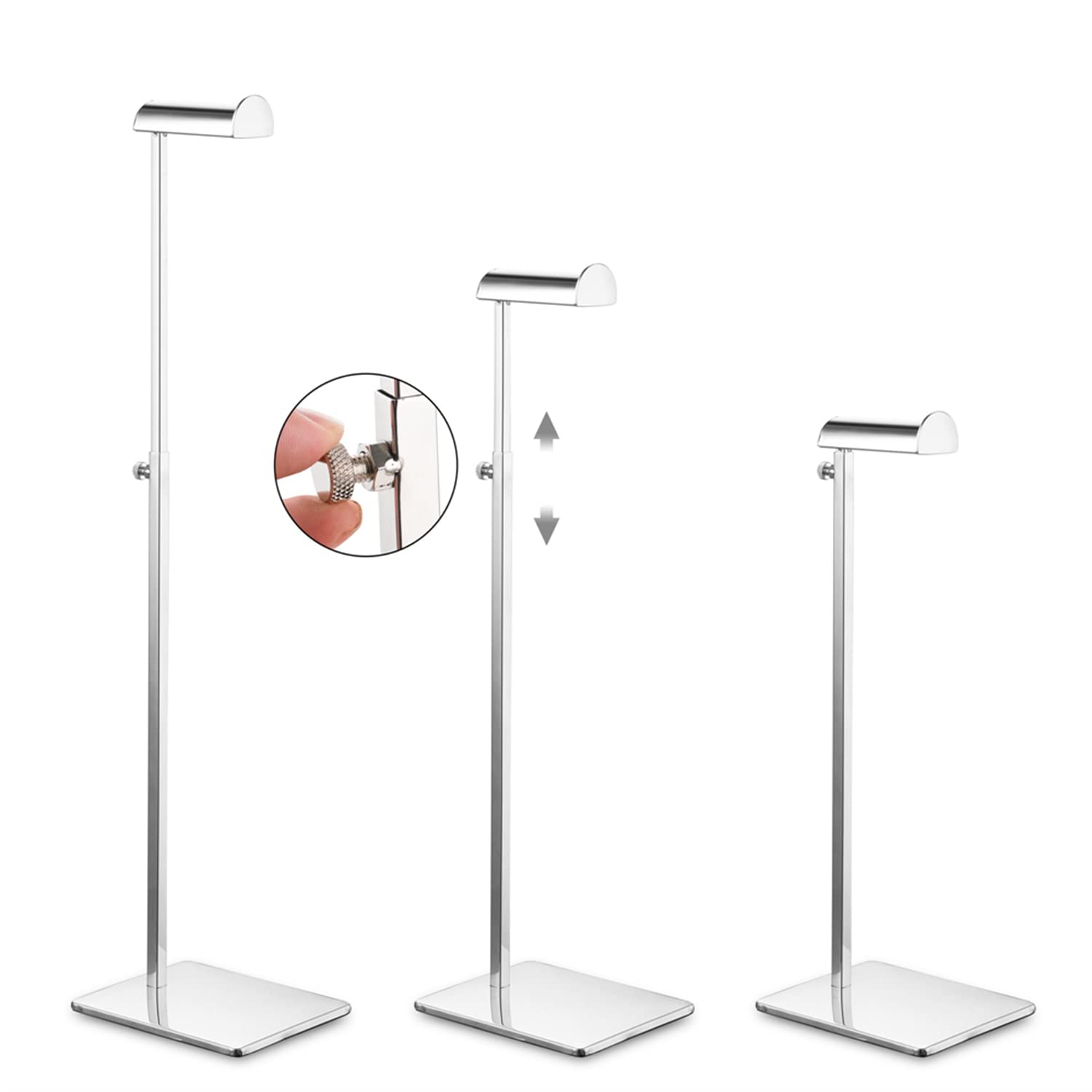 Chrome Purse Display Stands - Set of 2 Adjustable Height Handbag Holders - Polished Silver Metal Bag Stand for Boutique Store - Single Hook Hanging Display - Perfect for Retail Shops, Fashion Boutiques and Trade Shows
